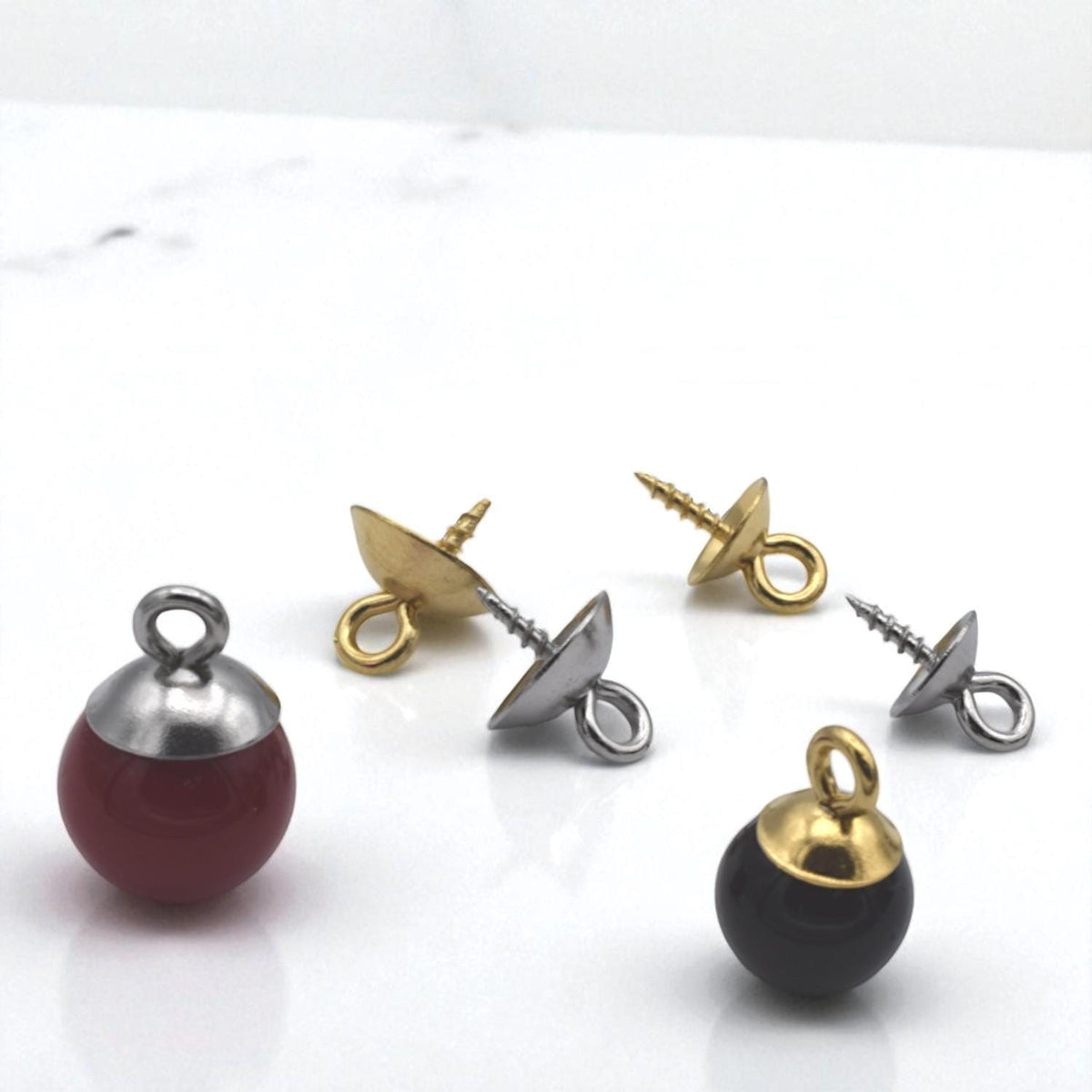 Gold and Silver Screw-Eye Cup Bails for Pendants – 6mm/ 8mm Loop-Top Pegs – 12 pcs Stainless Steel Findings for Resin, Polymer Clay Jewelry