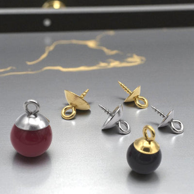 Gold and Silver Screw Eye Cup Bails for Pendants – 6mm/ 8mm Loop Top Pegs – 12 pcs Stainless Steel Findings for Resin, Pol...