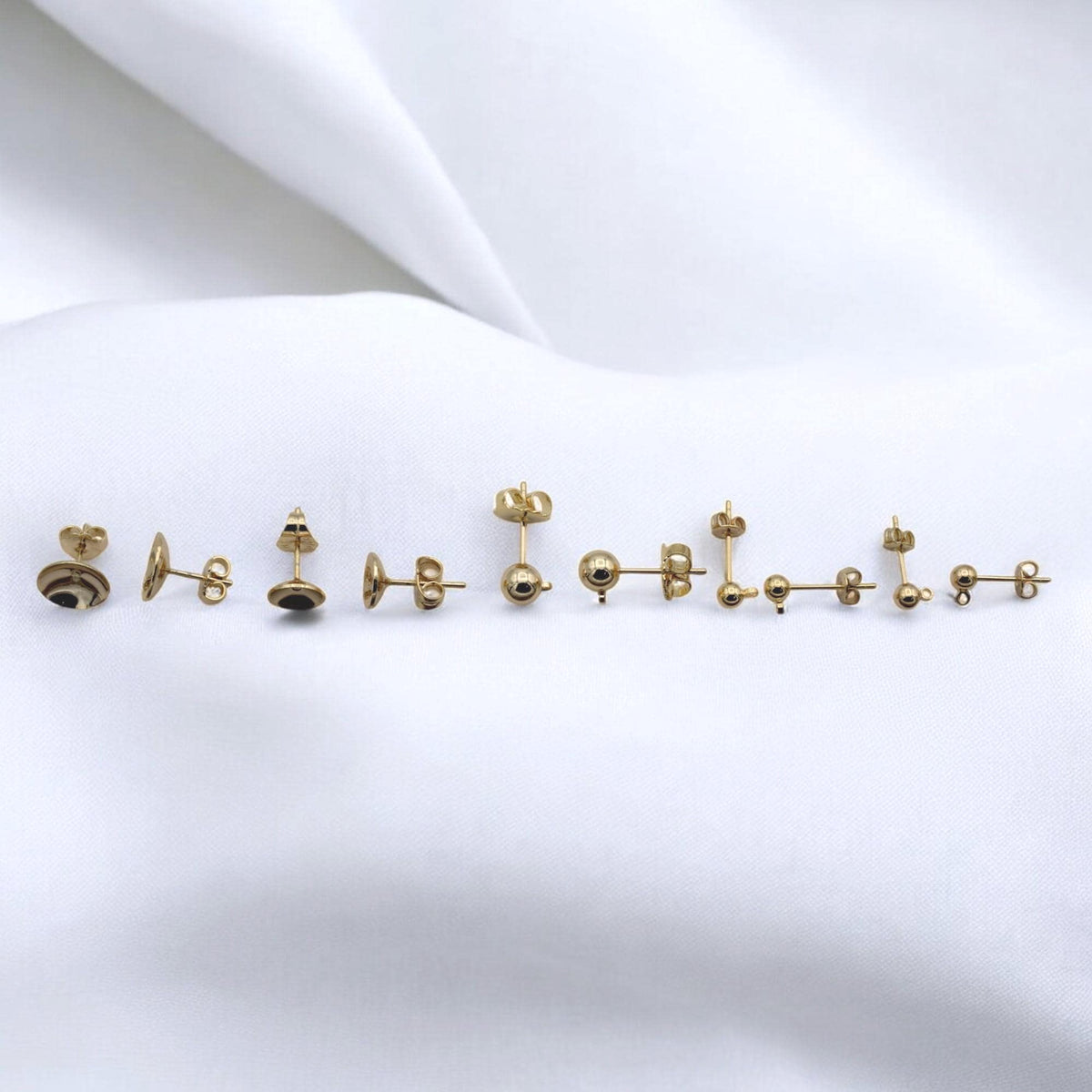 Gold Filled Alternative Ball Stud Earrings Set – Multiple Sizes Round Dot Studs, Hypoallergenic Minimalist Everyday Earrings, Unisex Jewelry