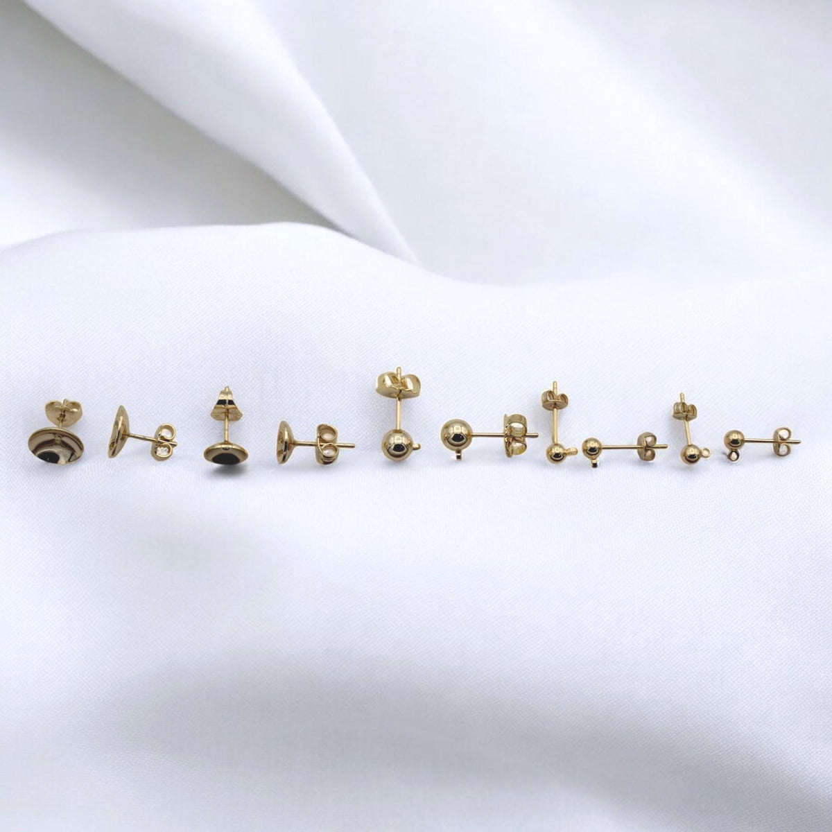 Ball Stud Earrings Set: Minimalist Gold Filled Round Dots - Multiple Sizes, Hypoallergenic Copper Base, Everyday Unisex Wear