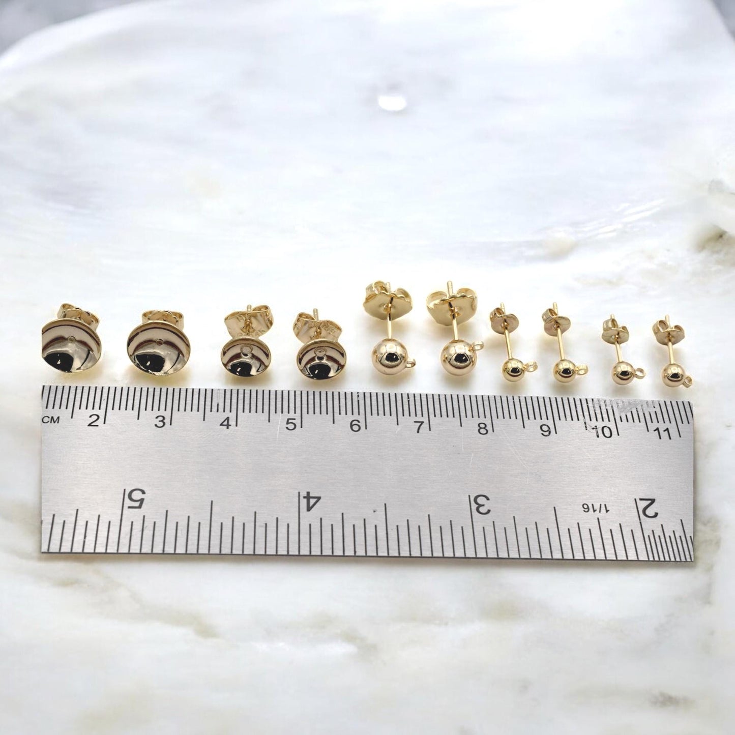 Gold Filled Alternative Ball Stud Earrings Set – Multiple Sizes Round Dot Studs, Hypoallergenic Minimalist Everyday Earrings, Unisex Jewelry