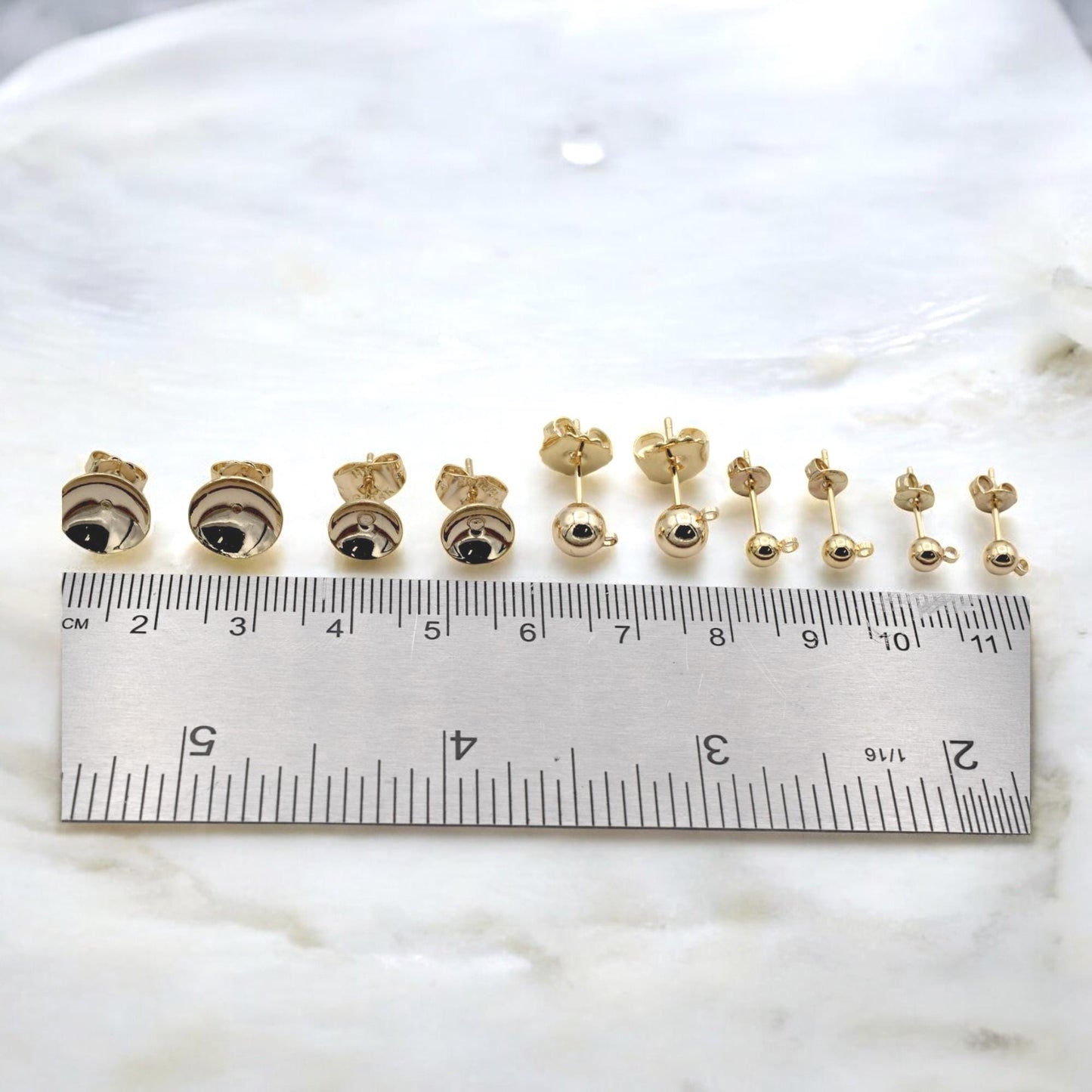 Ball Stud Earrings Set: Minimalist Gold Filled Round Dots - Multiple Sizes, Hypoallergenic Copper Base, Everyday Unisex Wear