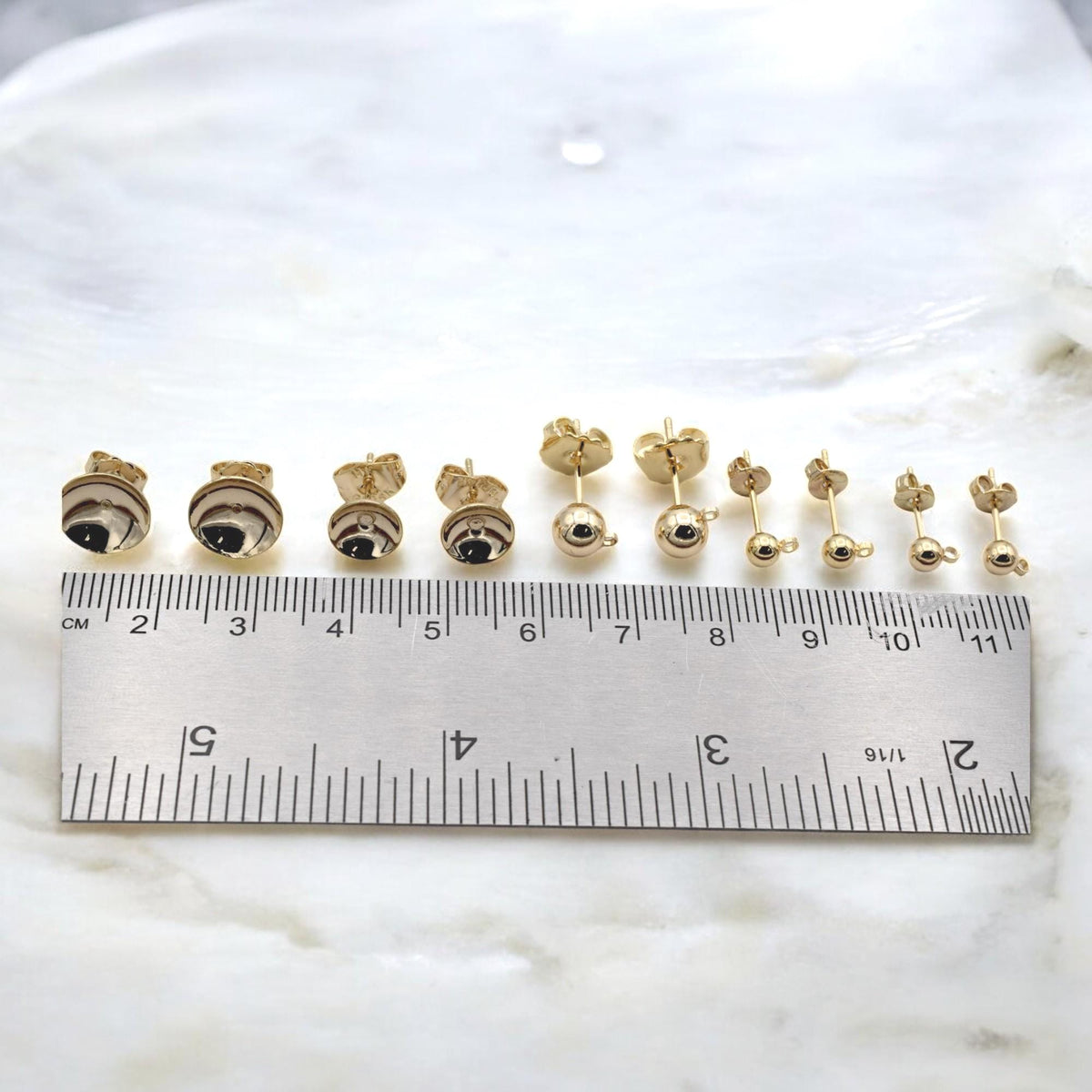 Ball Stud Earrings Set: Minimalist Gold Filled Round Dots - Multiple Sizes, Hypoallergenic Copper Base, Everyday Unisex Wear