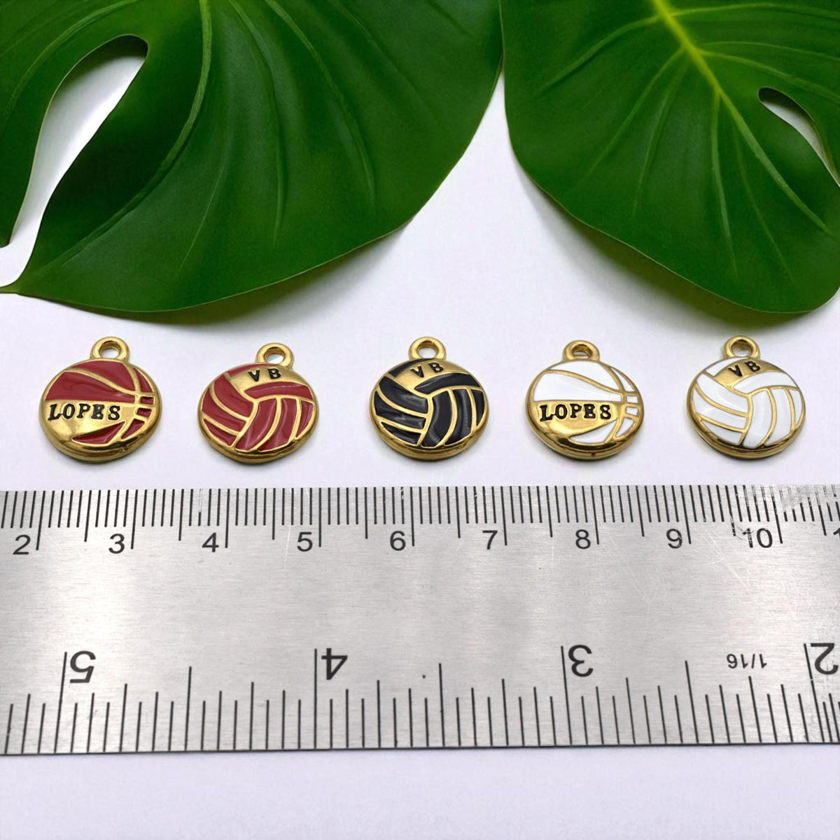 Vb Or Lopes Pendants Vintage Volleyball Charms, Red Navy White Enamel (14mm Diameter, Gold Plated Stainless Steel, Lead-Free)