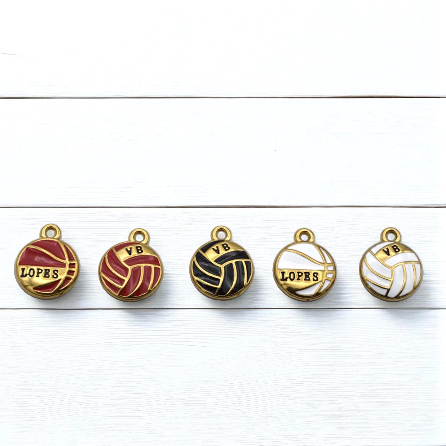 Vb Or Lopes Pendants Vintage Volleyball Charms, Red Navy White Enamel (14mm Diameter, Gold Plated Stainless Steel, Lead-Free)