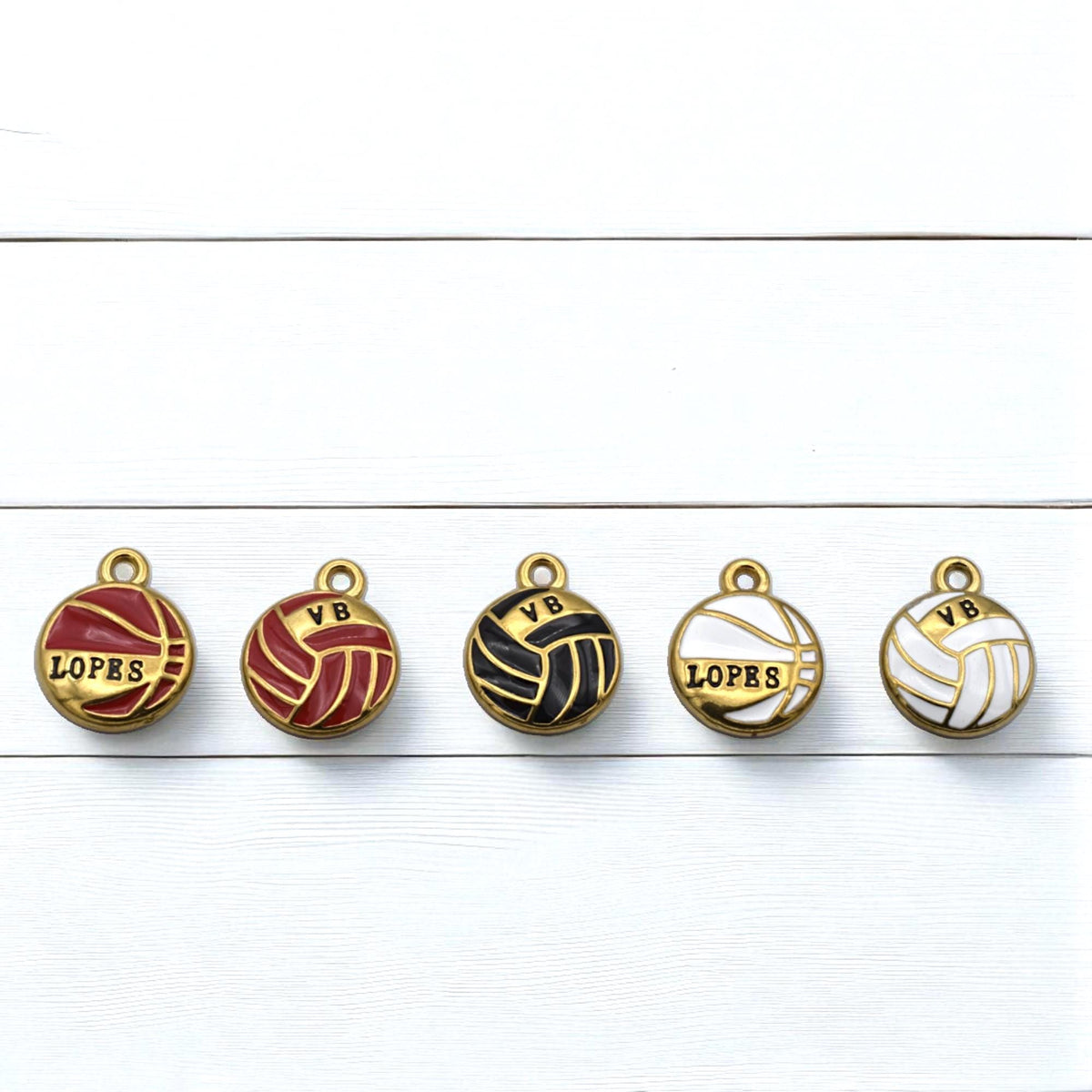 Vb Or Lopes Pendants Vintage Volleyball Charms, Red Navy White Enamel (14mm Diameter, Gold Plated Stainless Steel, Lead-Free)