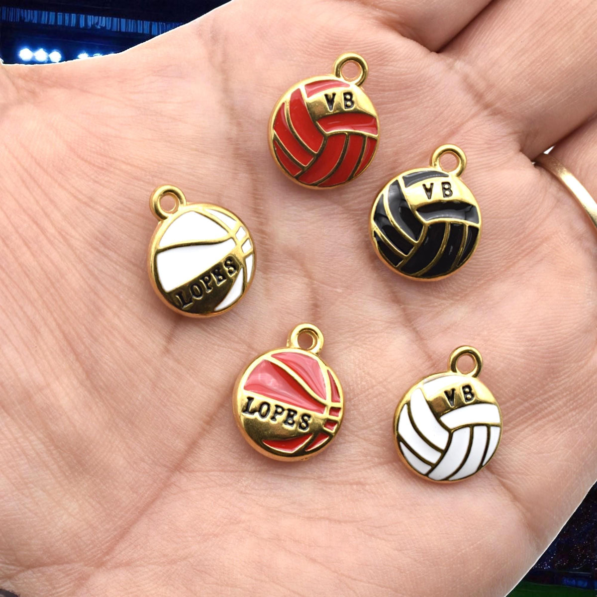 Vb Or Lopes Pendants Vintage Volleyball Charms, Red Navy White Enamel (14mm Diameter, Gold Plated Stainless Steel, Lead-Free)