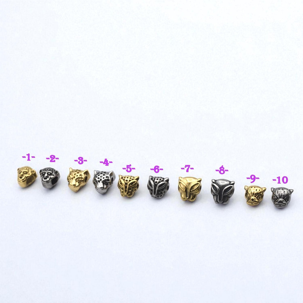Leopard And Panther Head Beads: Antique Gold & Silver Finish - Large Hole, Durable Stainless Steel, Wildlife Jewelry Components
