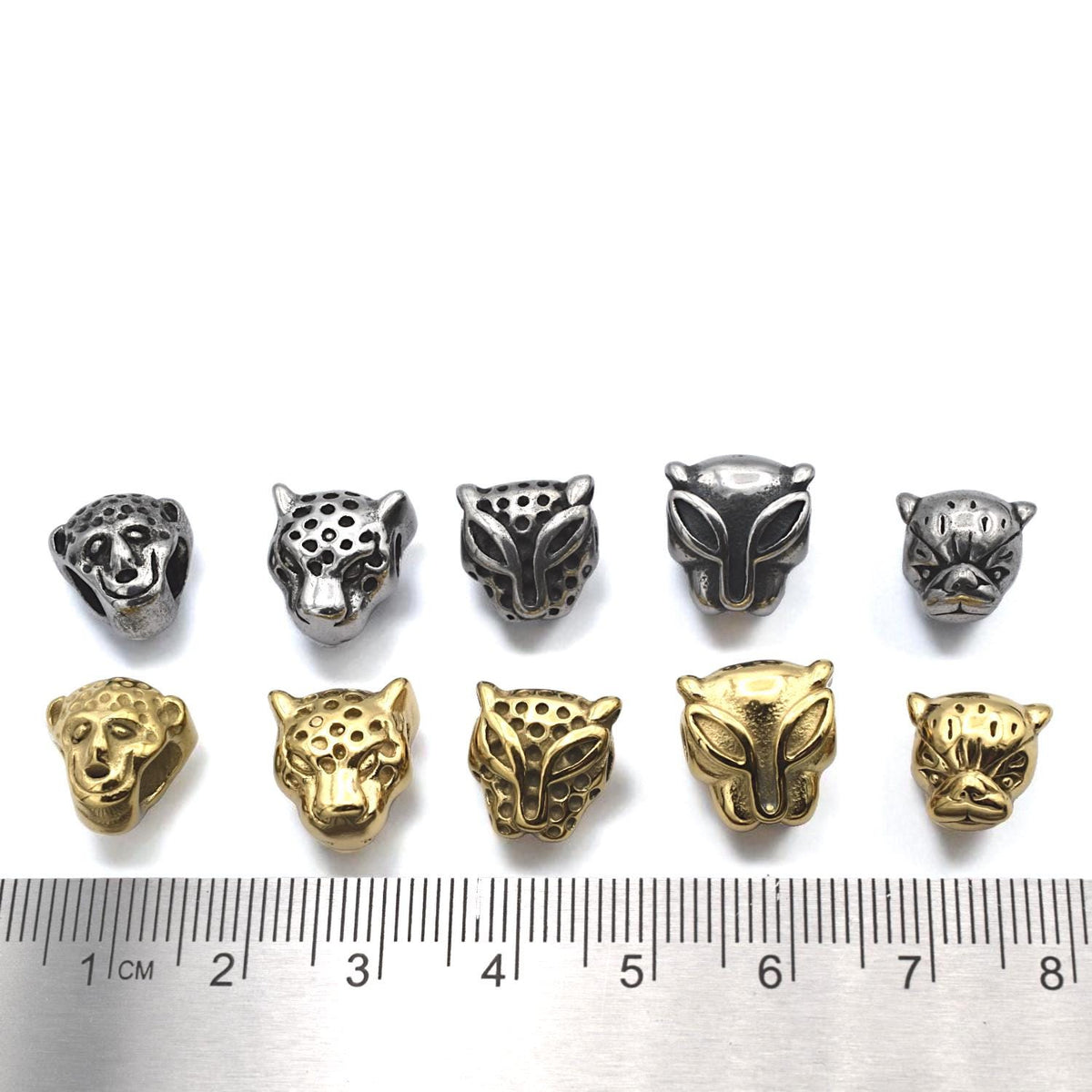 Leopard And Panther Head Beads: Antique Gold & Silver Finish - Large Hole, Durable Stainless Steel, Wildlife Jewelry Components