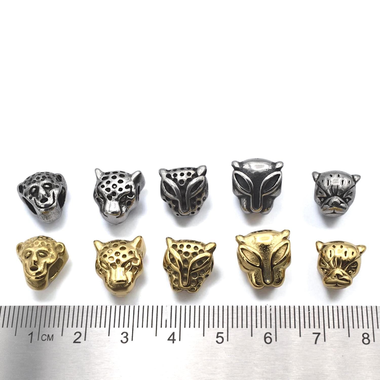 Leopard And Panther Head Beads: Antique Gold & Silver Finish - Large Hole, Durable Stainless Steel, Wildlife Jewelry Components