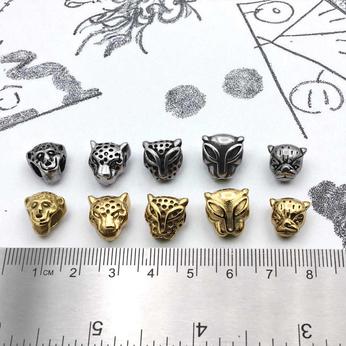 Leopard And Panther Head Beads: Antique Gold & Silver Finish - Large Hole, Durable Stainless Steel, Wildlife Jewelry Components