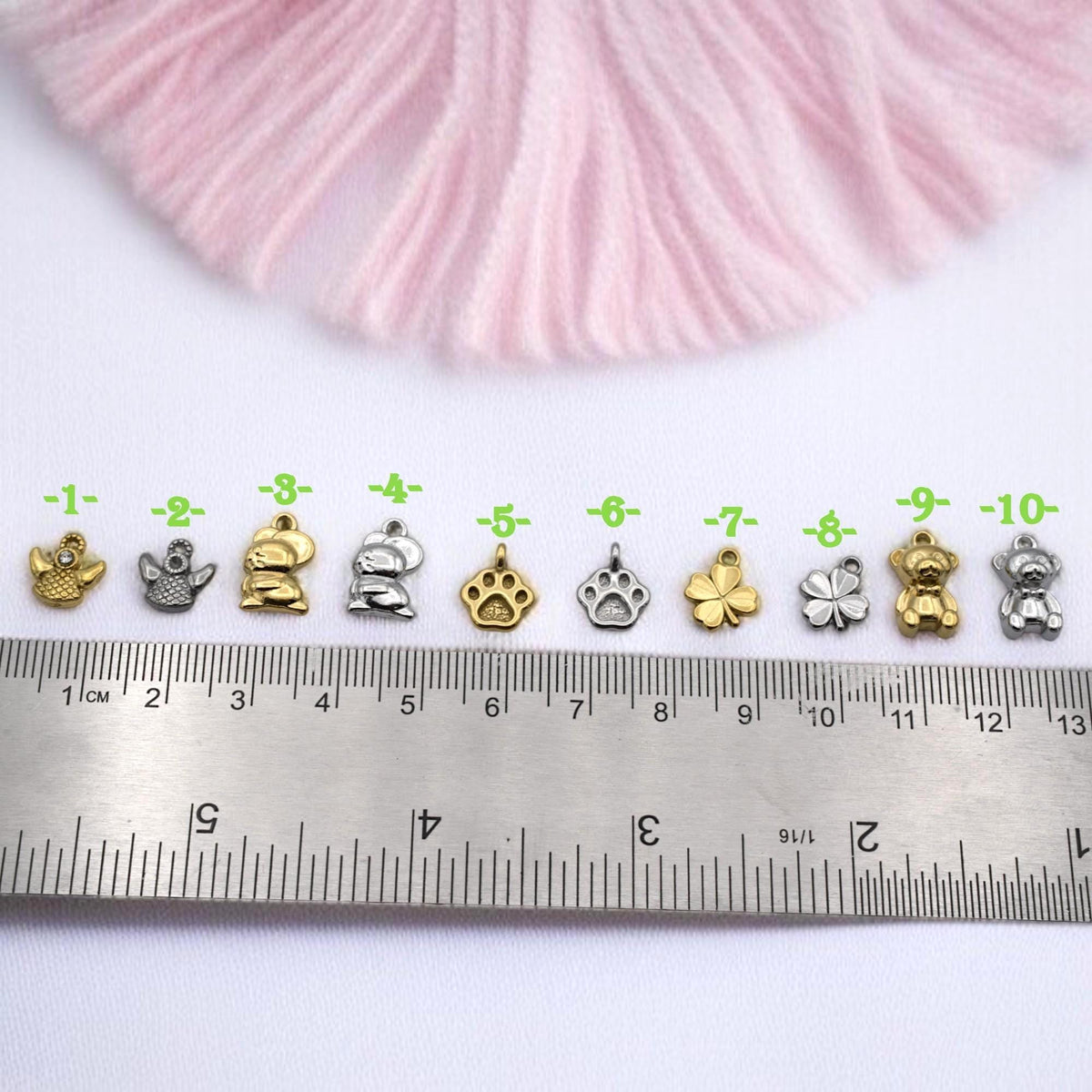 Animal Lucky Charm Gold & Silver Pendants: Stainless Steel, Anti Tarnish Finish | Nickel Safe, 12 Pieces, DIY Jewelry
