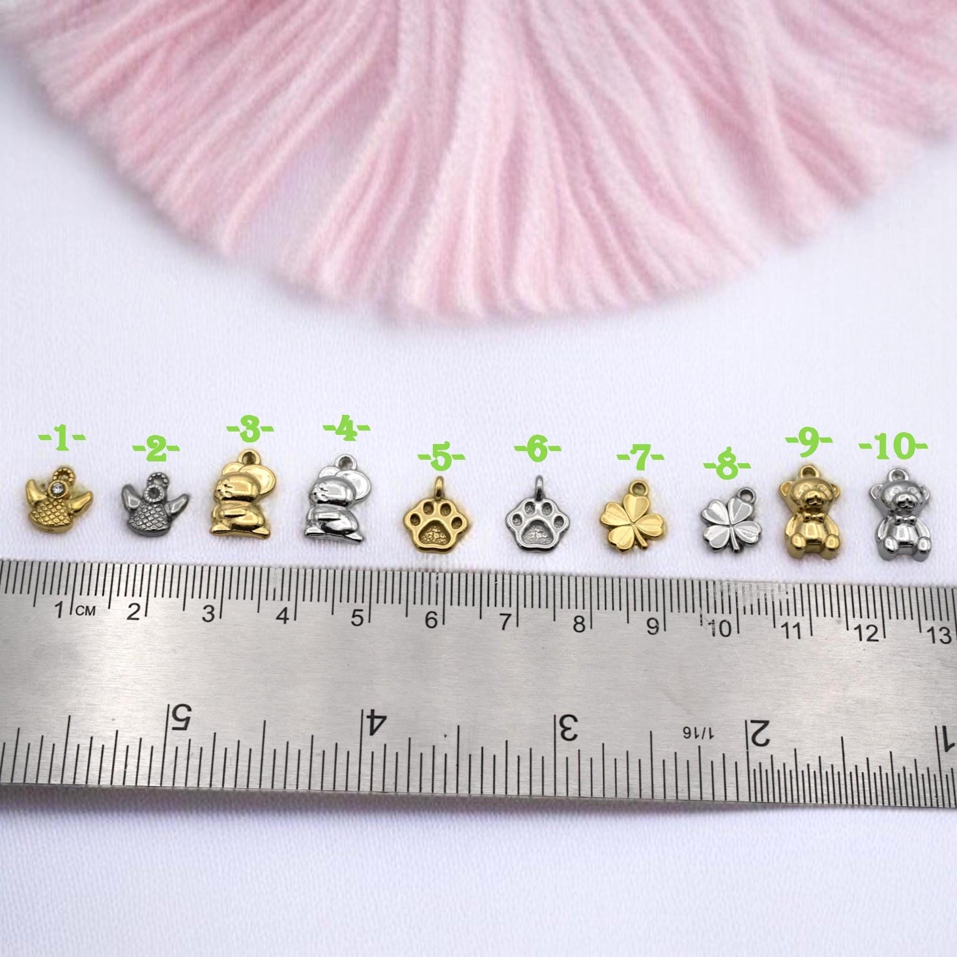 Animal Lucky Charm Gold & Silver Pendants: Stainless Steel, Anti Tarnish Finish | Nickel Safe, 12 Pieces, DIY Jewelry
