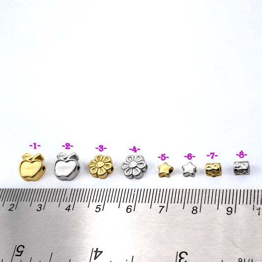 Bead Spacer Apple Daisy Star Barrel Beads, Gold Silver Finish (12 Pieces, Hypoallergenic Stainless Steel, Rust & Tarnish Resistant)