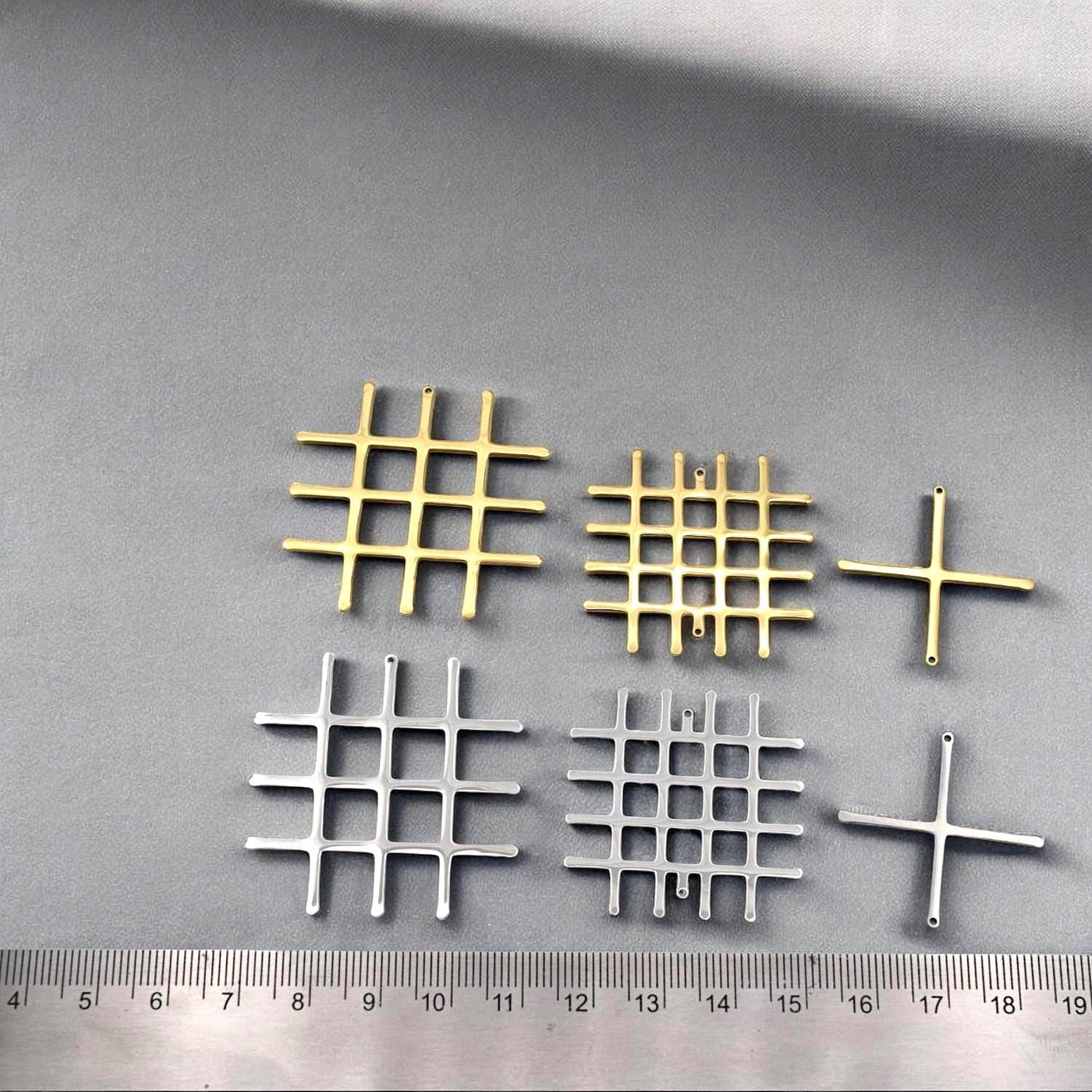 Geometric Grid Pendant – Gold Plated & Stainless Steel Cross Lattice Charms for Modern Jewelry Making, DIY Necklace, Earri...