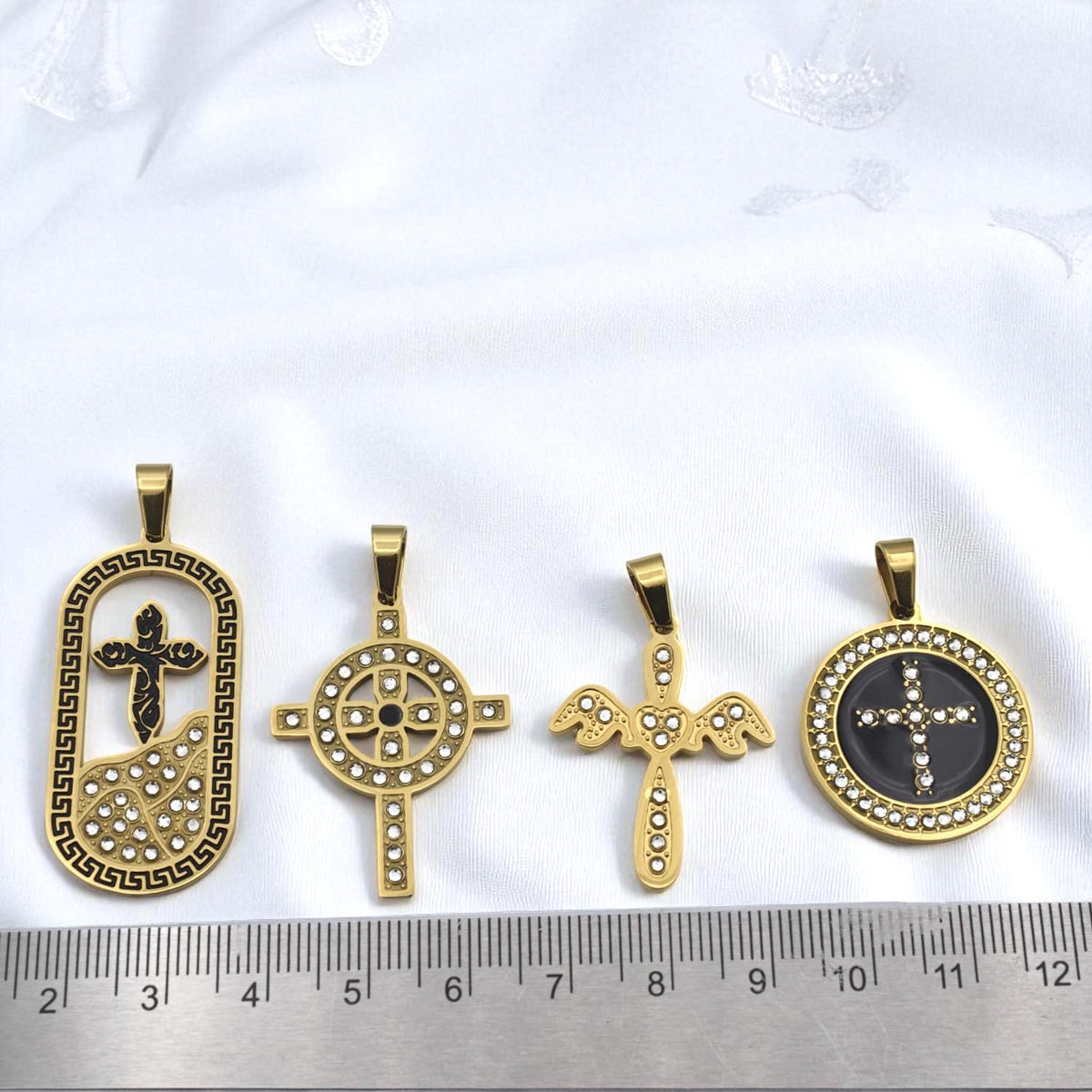 Gold Stainless Steel Cross Pendants – CZ Enamel Celtic, Angel, Medallion Tombstone Styles Christian Necklace Charms Rosary...