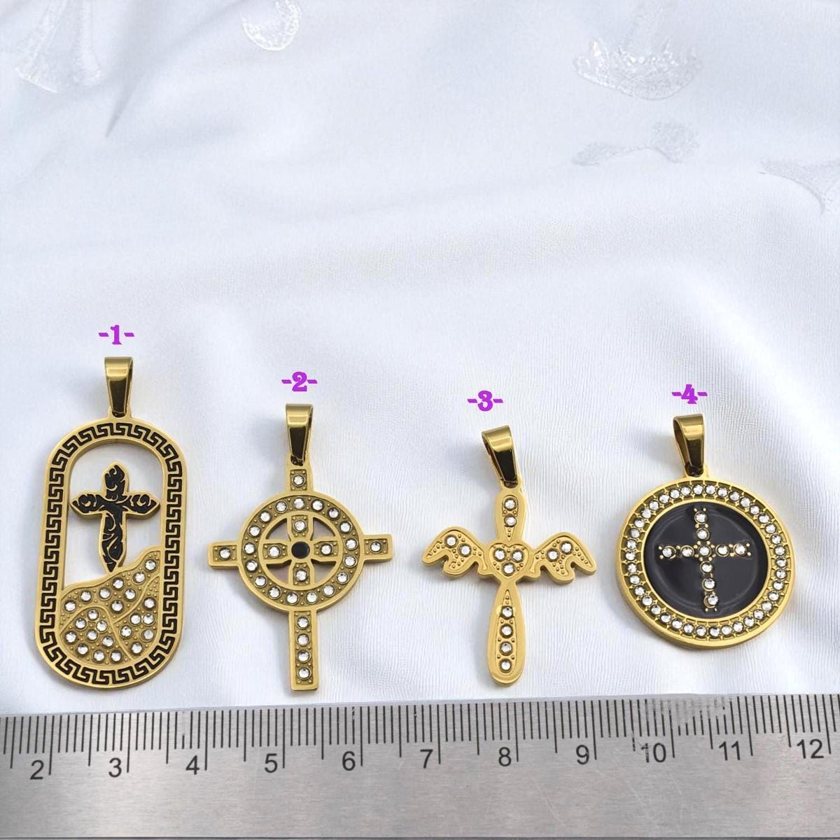 Gold Stainless Steel Cross Pendants – CZ Enamel Celtic, Angel, Medallion Tombstone Styles Christian Necklace Charms Rosary...