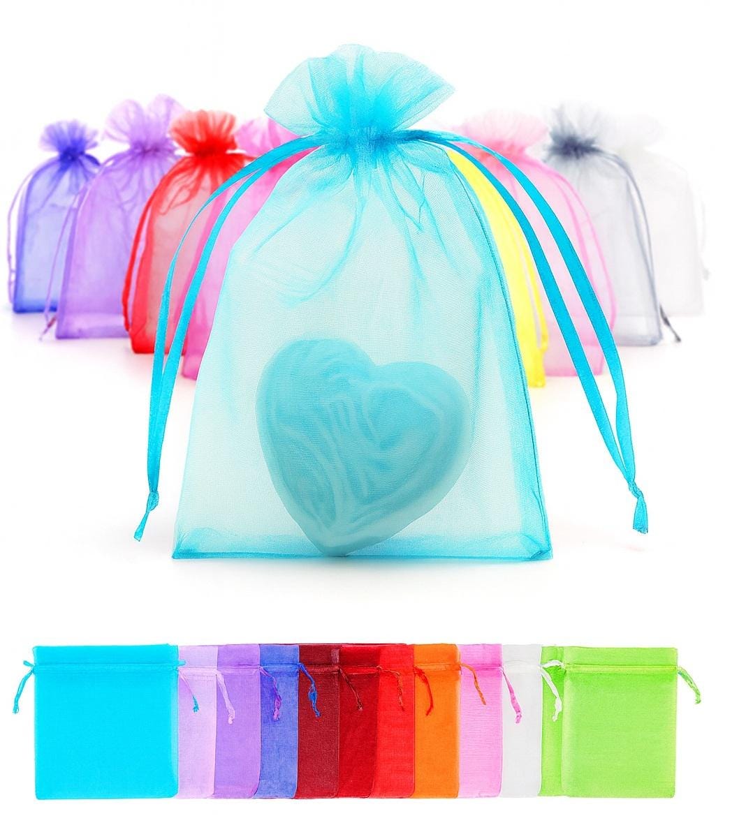 Organza Bags Sheer Drawstring Gift Bags - 100 Pcs, Transparent Satin Fabric, Durable, Wedding Favors & Jewelry Storage