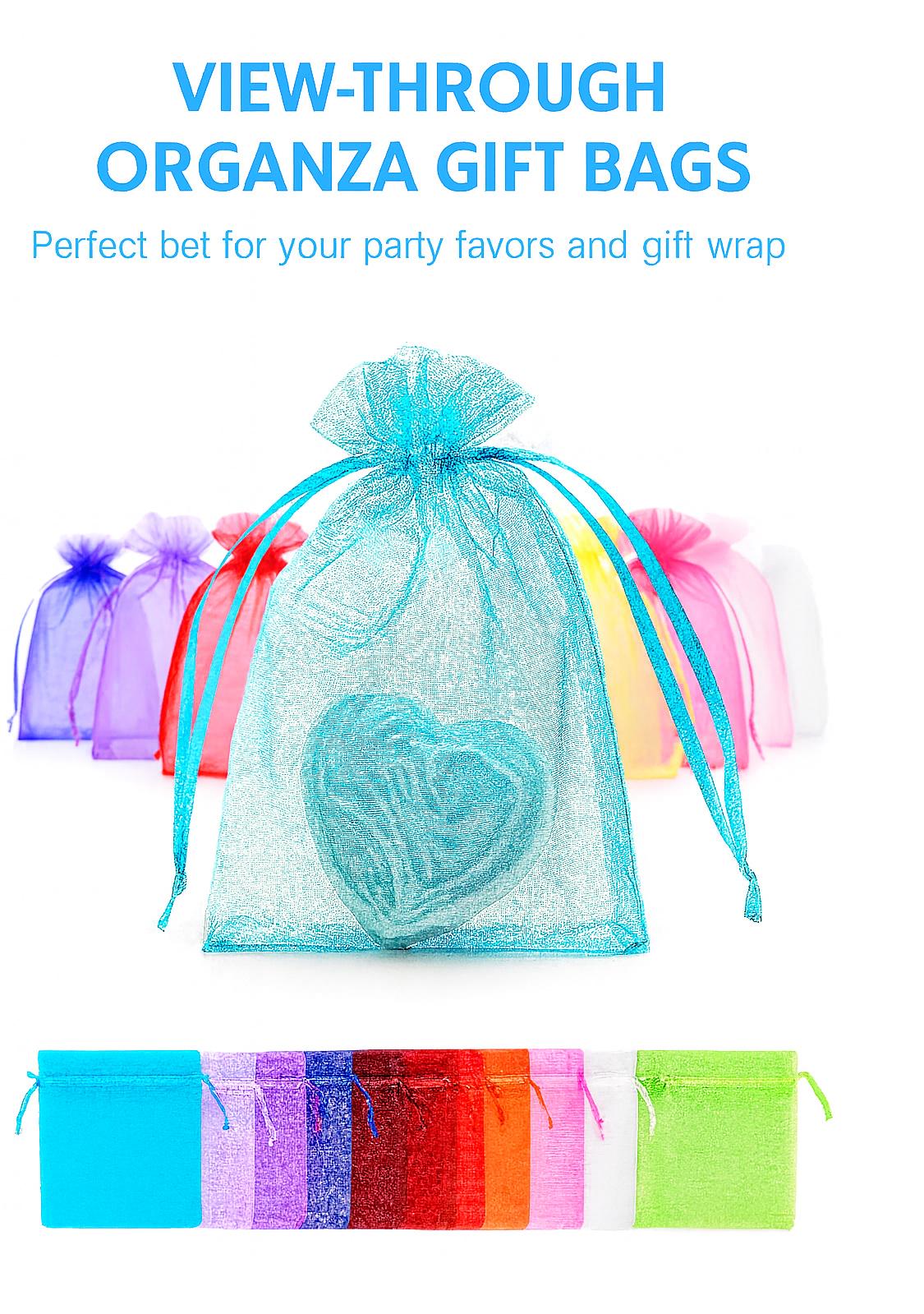Organza Bags Sheer Drawstring Gift Bags - 100 Pcs, Transparent Satin Fabric, Durable, Wedding Favors & Jewelry Storage