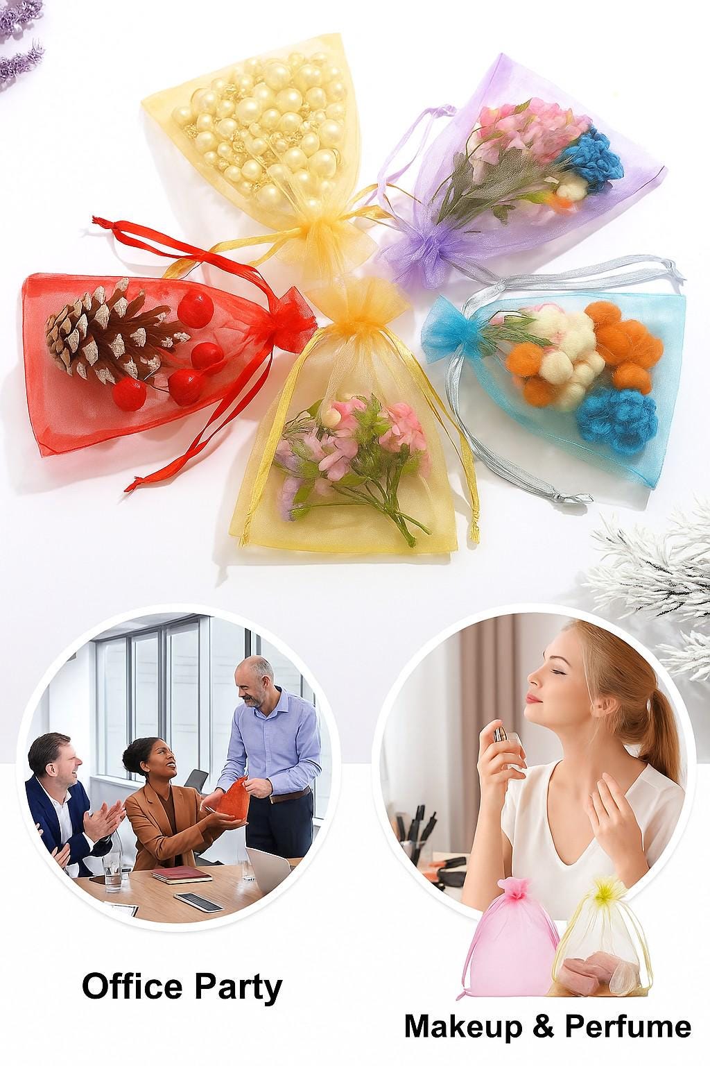 Organza Bags Sheer Drawstring Gift Bags: Elegant Multi-Purpose Packaging, Wedding and Jewelry Storage (100 Pieces, Organza Fabric)
