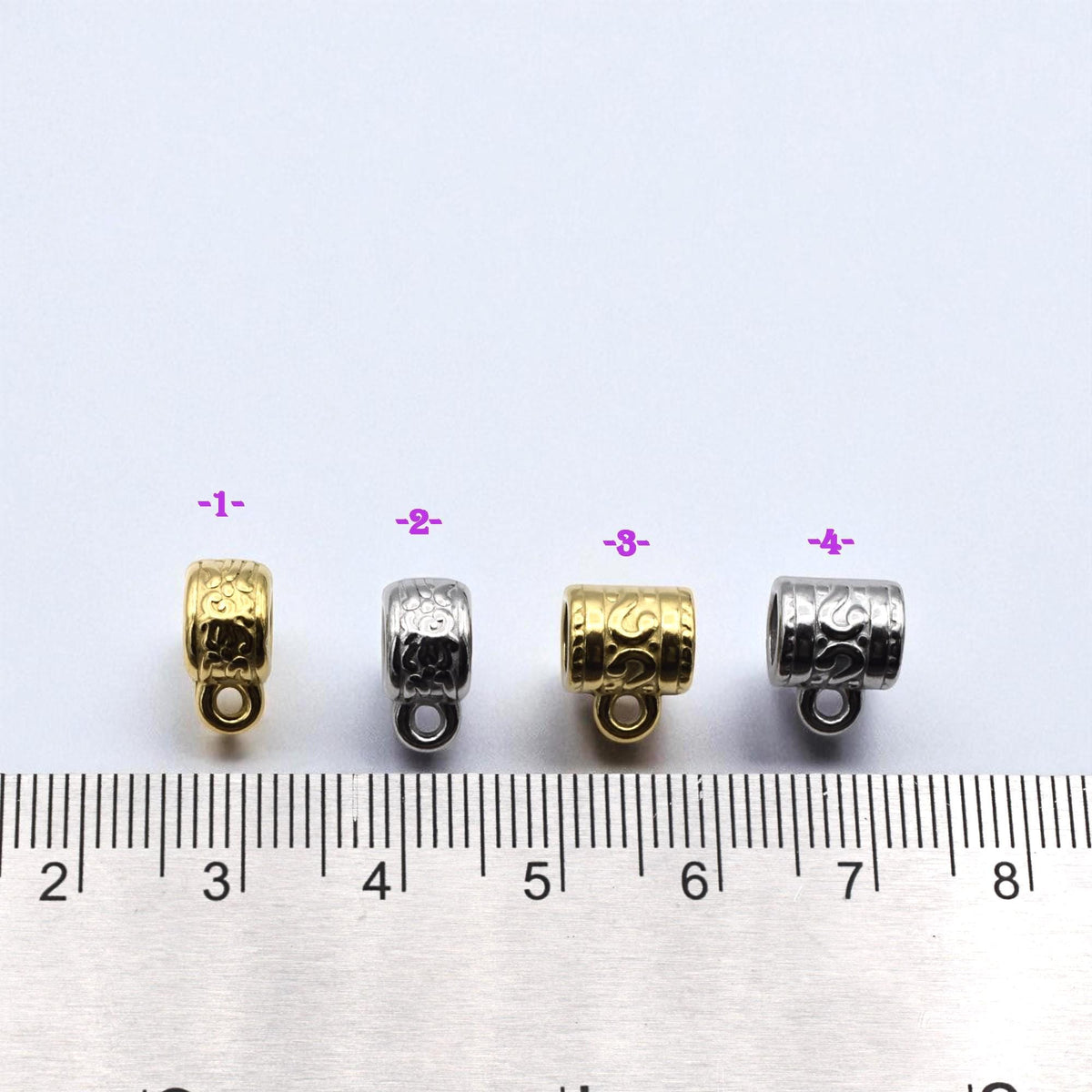 Pattern Barrel Bail Beads: Artisan Vine Pattern, Gold & Silver Stainless Steel (Large Hole 4mm, Durable, Hypoallergenic, 12 Pack)
