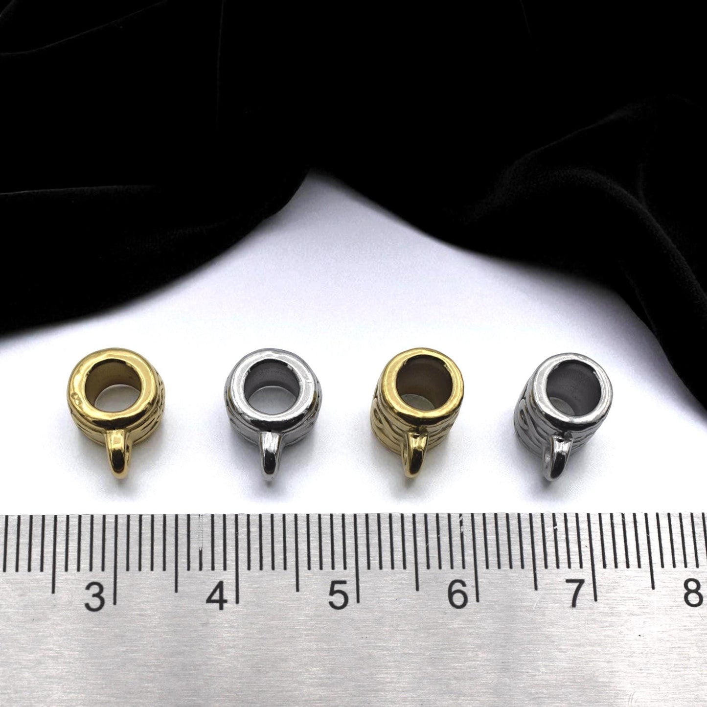 Pattern Barrel Bail Beads: Artisan Vine Pattern, Gold & Silver Stainless Steel (Large Hole 4mm, Durable, Hypoallergenic, 12 Pack)