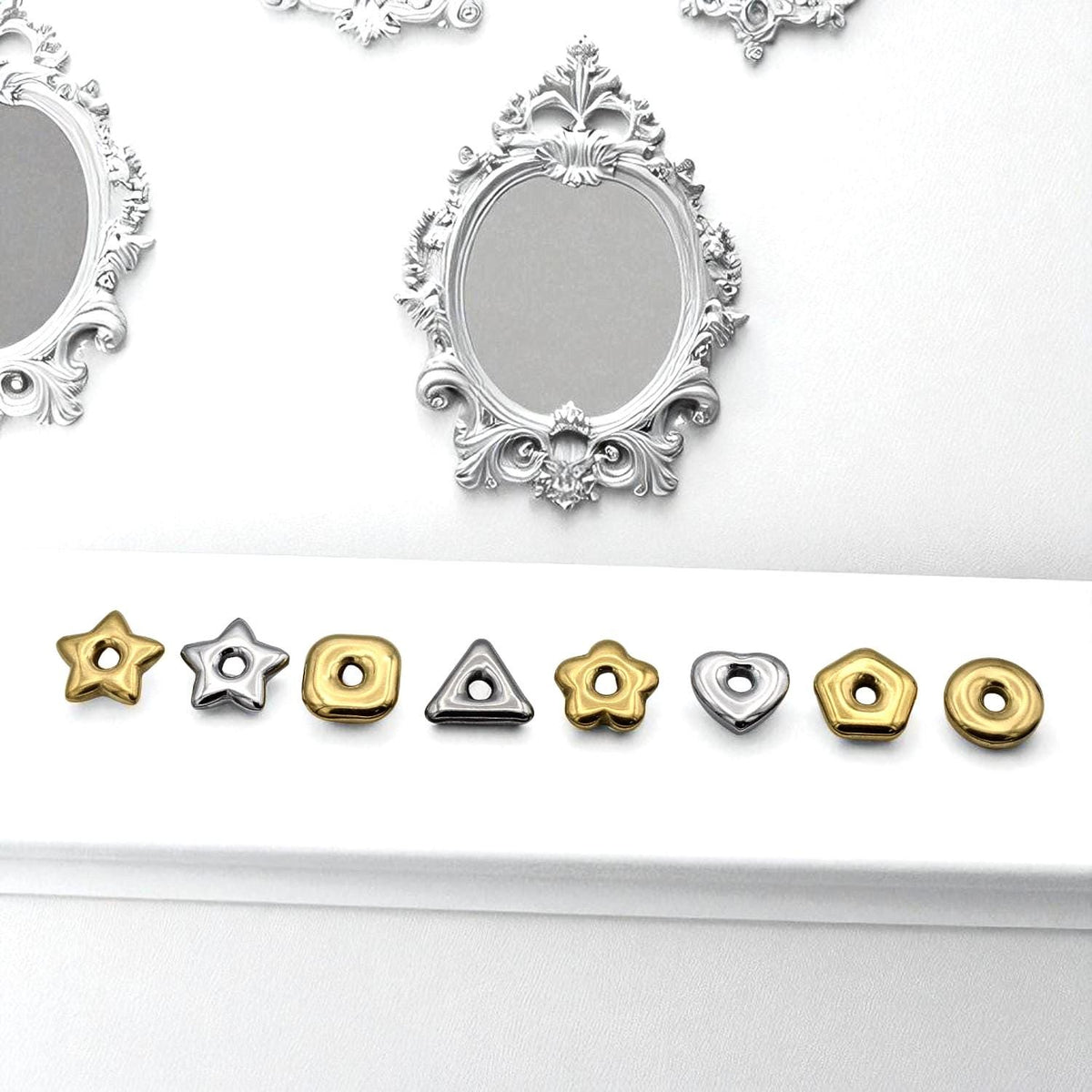 Stainless Steel Star Spacer Beads: Geometric Shapes in Gold & Silver (Large Hole, Hypoallergenic, Lead-Free, 18mm)