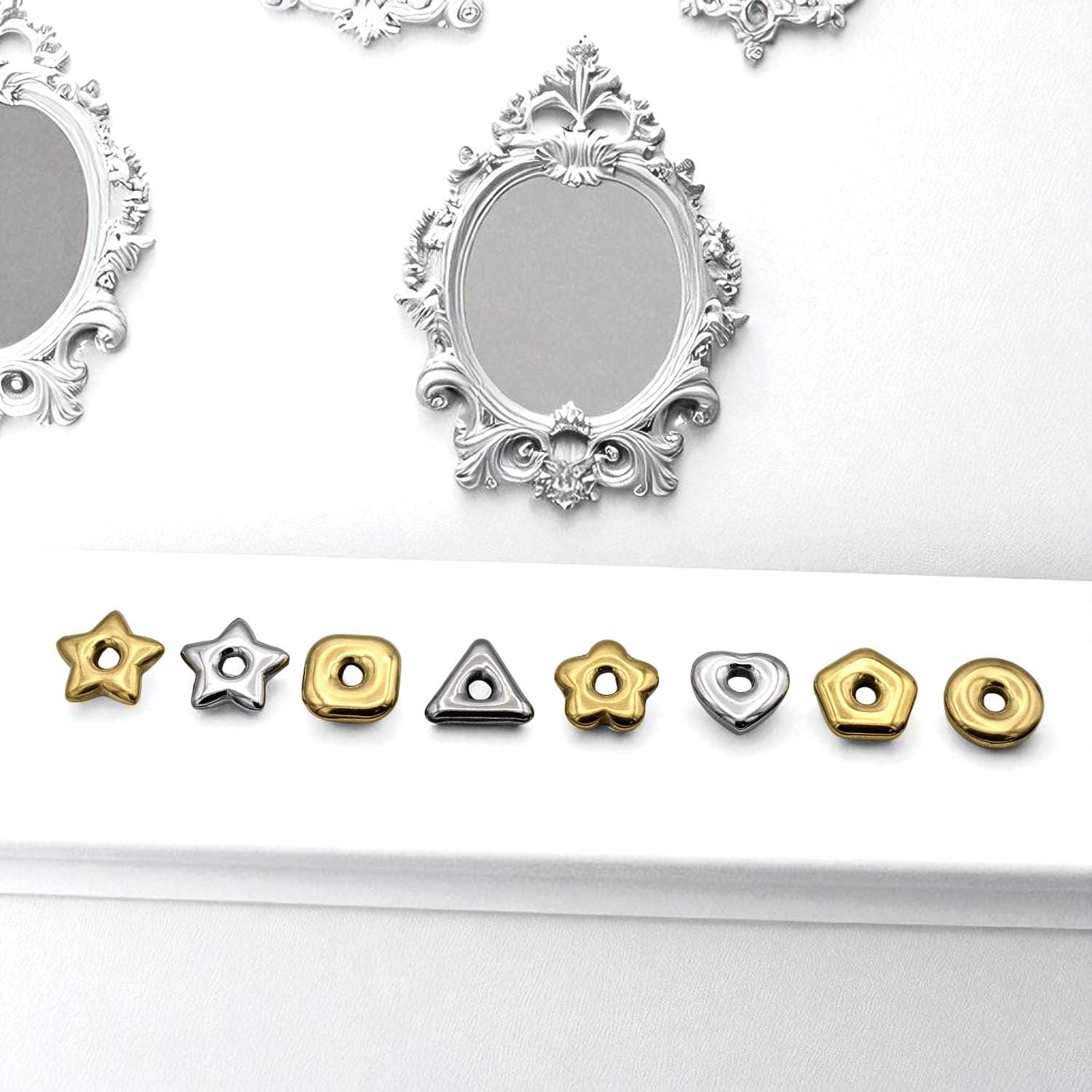 Stainless Steel Star Spacer Beads: Geometric Shapes in Gold & Silver (Large Hole, Hypoallergenic, Lead-Free, 18mm)