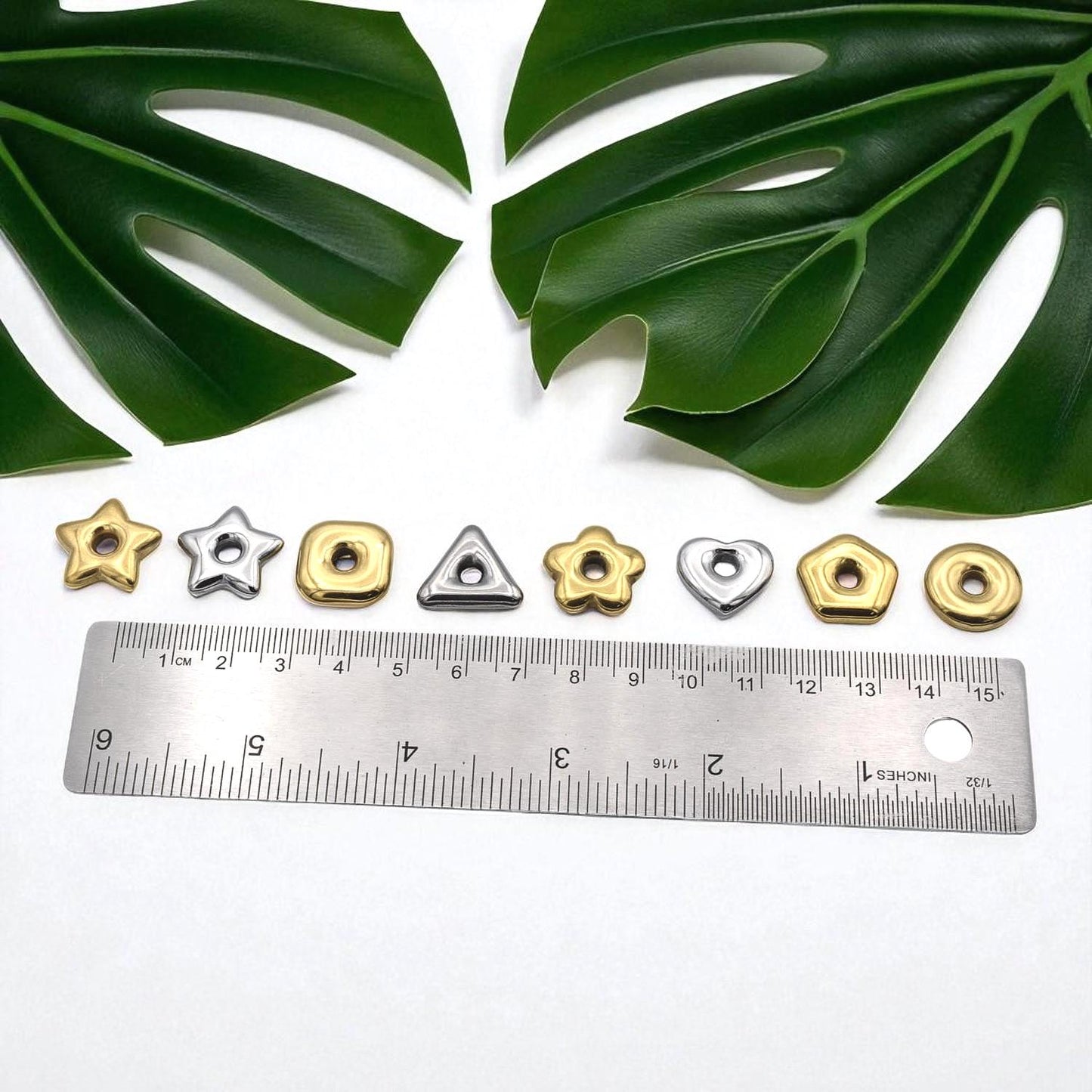 Stainless Steel Star Spacer Beads: Geometric Shapes in Gold & Silver (Large Hole, Hypoallergenic, Lead-Free, 18mm)