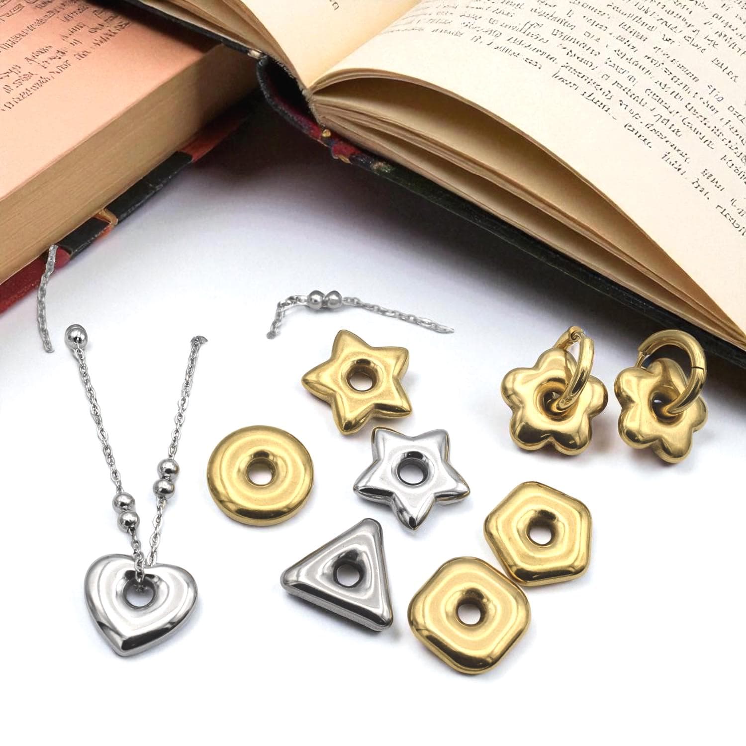 Stainless Steel Star Spacer Beads: Geometric Shapes in Gold & Silver (Large Hole, Hypoallergenic, Lead-Free, 18mm)