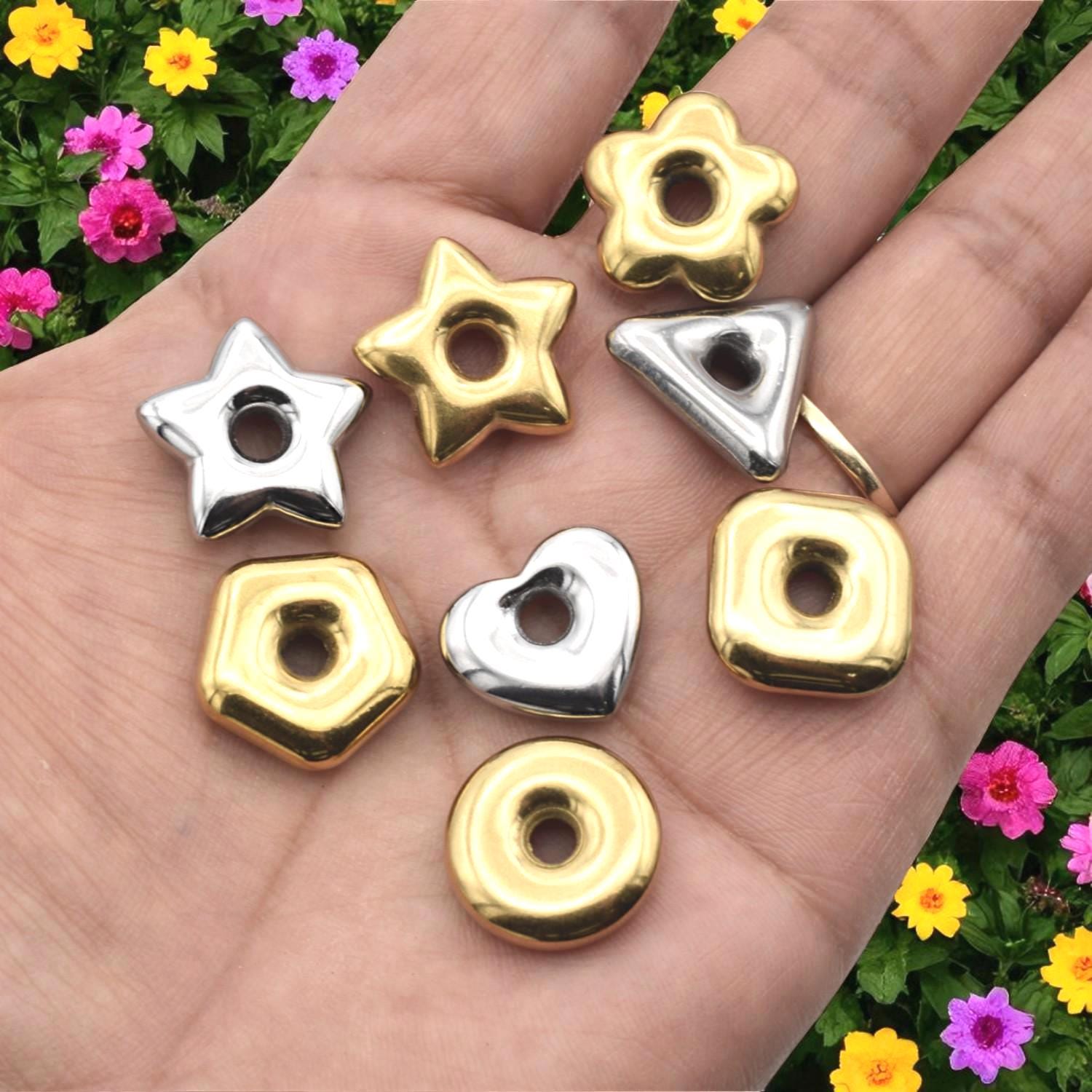 Stainless Steel Star Spacer Beads: Geometric Shapes in Gold & Silver (Large Hole, Hypoallergenic, Lead-Free, 18mm)