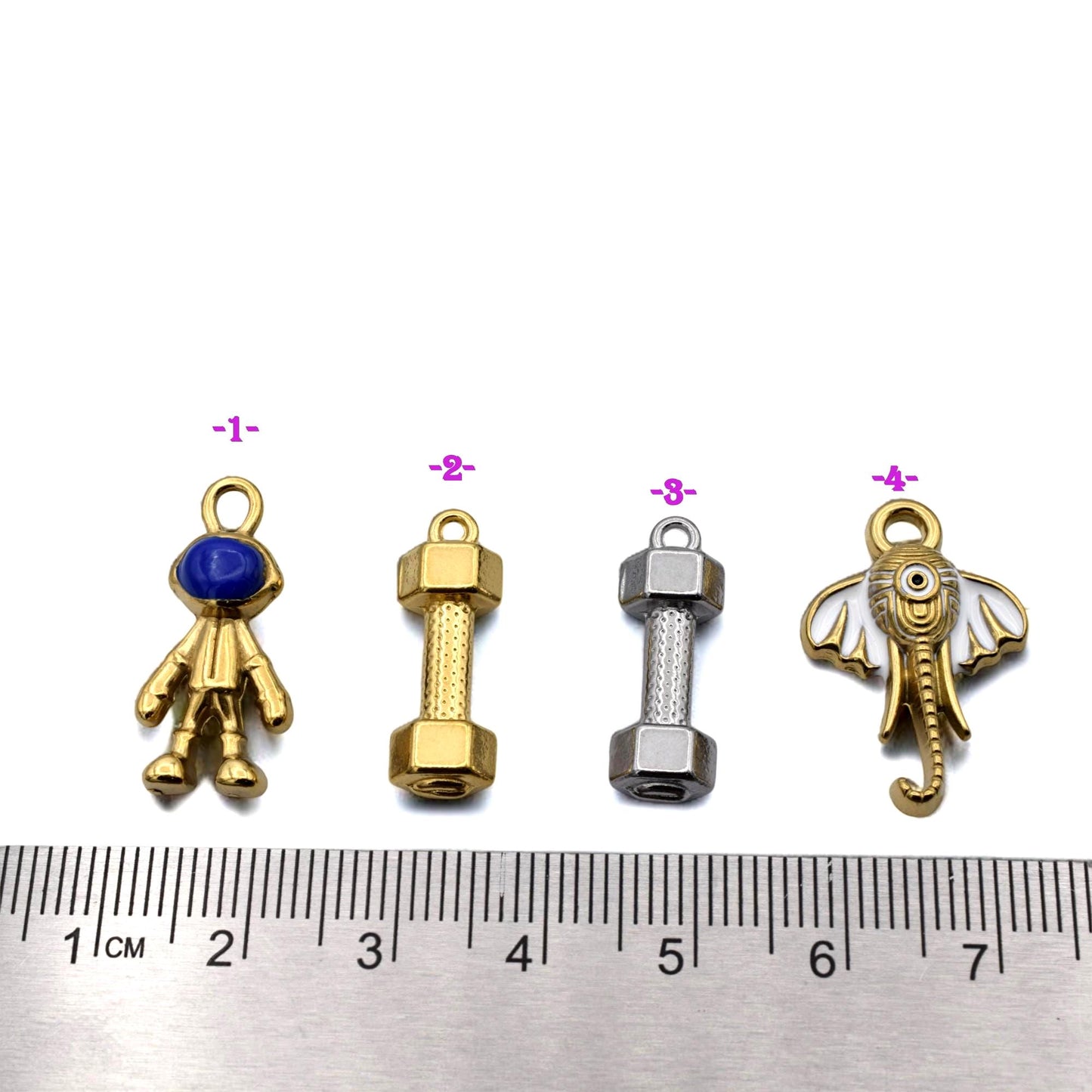 Steel Charm Enamel DIY Jewelry Findings: Space Fitness Mixed Pendants - Gold & Silver Stainless Steel, Enamel Accents, Jump Ring Compatible