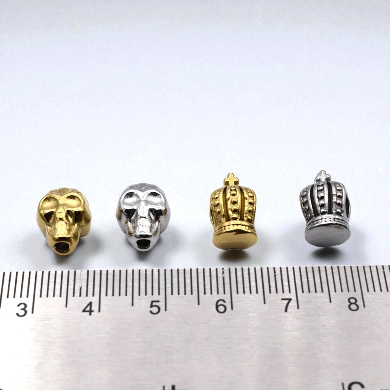 stainless Steel Skull, Crown with Cross Beads, Gold or Silver, Large Hole Charms, Gothic, Biker, Royal DIY Bracelet Findin...