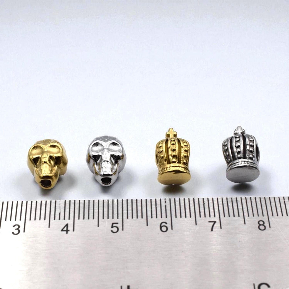 Crown With Cross Beads: Gothic Skull Charms, Gold & Silver Finish - Stainless Steel, Rust Proof, Large Hole for DIY Bracelets
