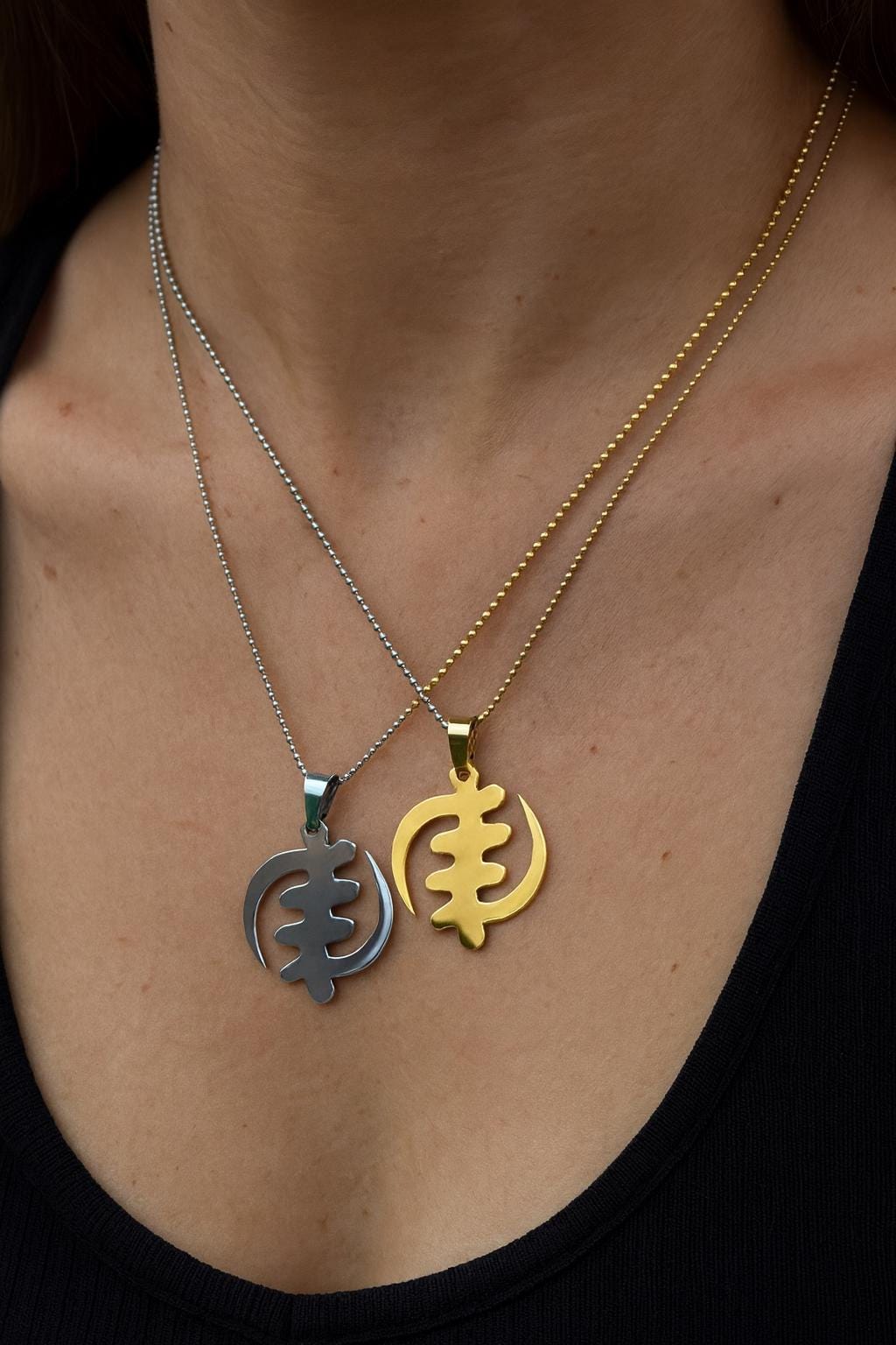 Gye Nyame Pendant: Gold Plated And Silver Tone - African Symbol, Durable Stainless Steel, Unisex Jewelry Charm