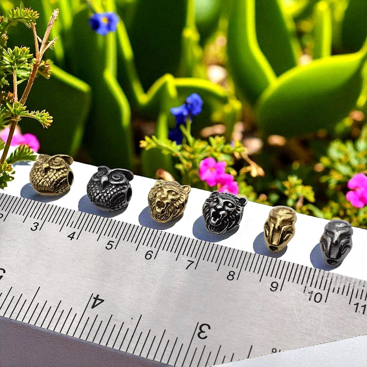 Steel Bead Owl Lion Iron Man: Gold Silver Gunmetal Charms, Stainless Steel, Durable Metal Beads | Unisex Set, 3 Pieces