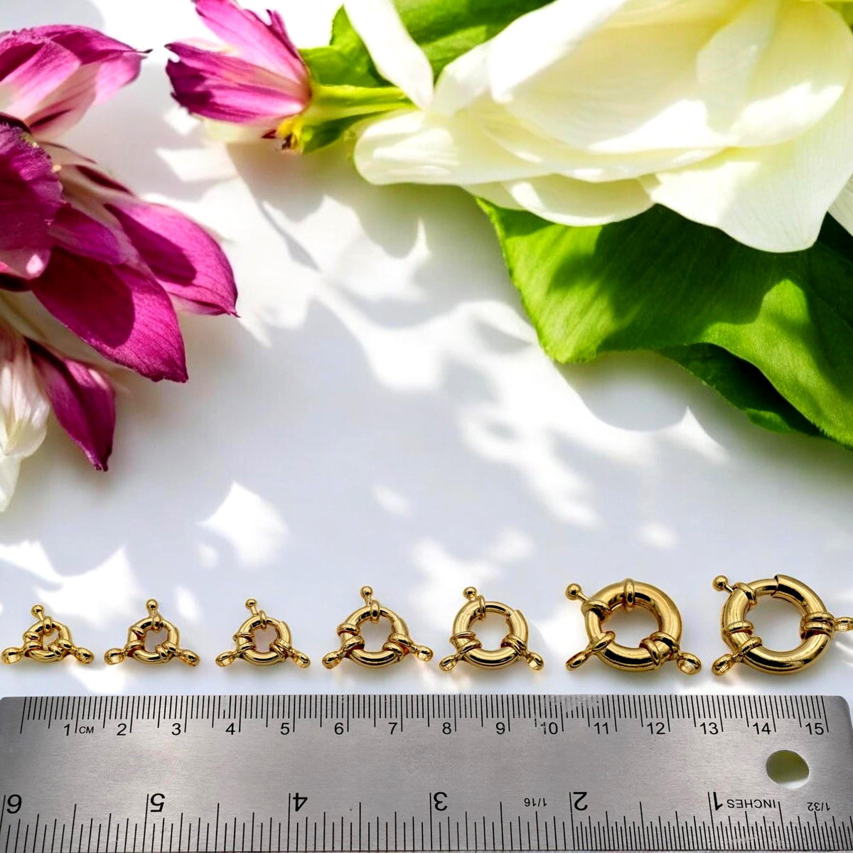Anchor Clasps 9mm to 21mm Gold Filled Alternative 18Kt look , Round Spring Ring Closures (Strong Hold, Easy Open, Multiple Sizes)