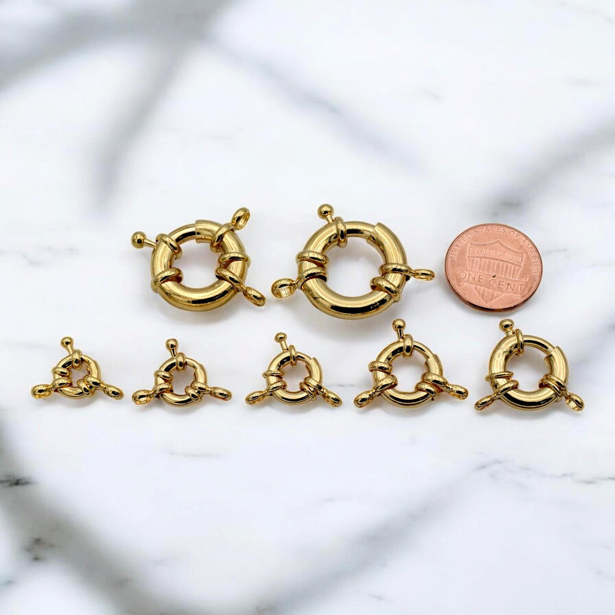 Anchor Clasps 9mm to 21mm Gold Filled Alternative 18Kt look , Round Spring Ring Closures (Strong Hold, Easy Open, Multiple Sizes)