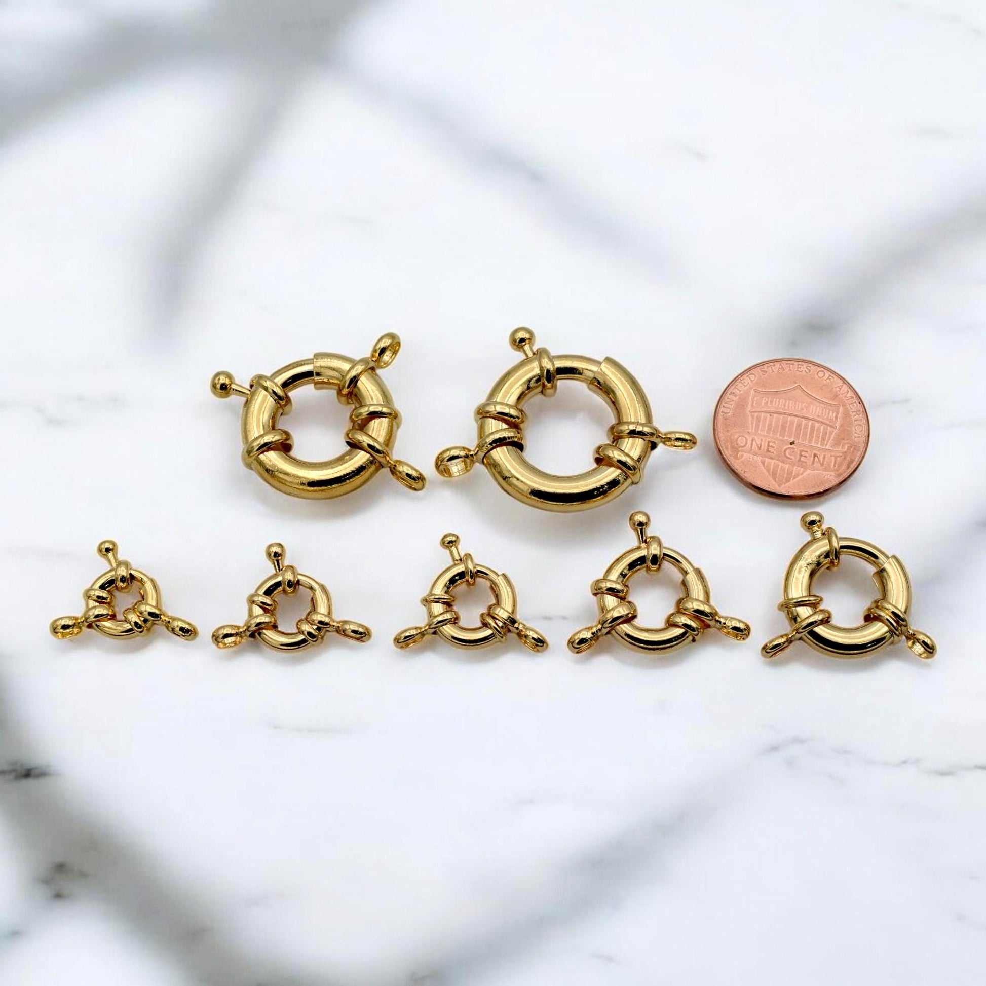 Anchor Clasps 9mm to 21mm Gold Filled Alternative 18Kt look , Round Spring Ring Closures (Strong Hold, Easy Open, Multiple Sizes)