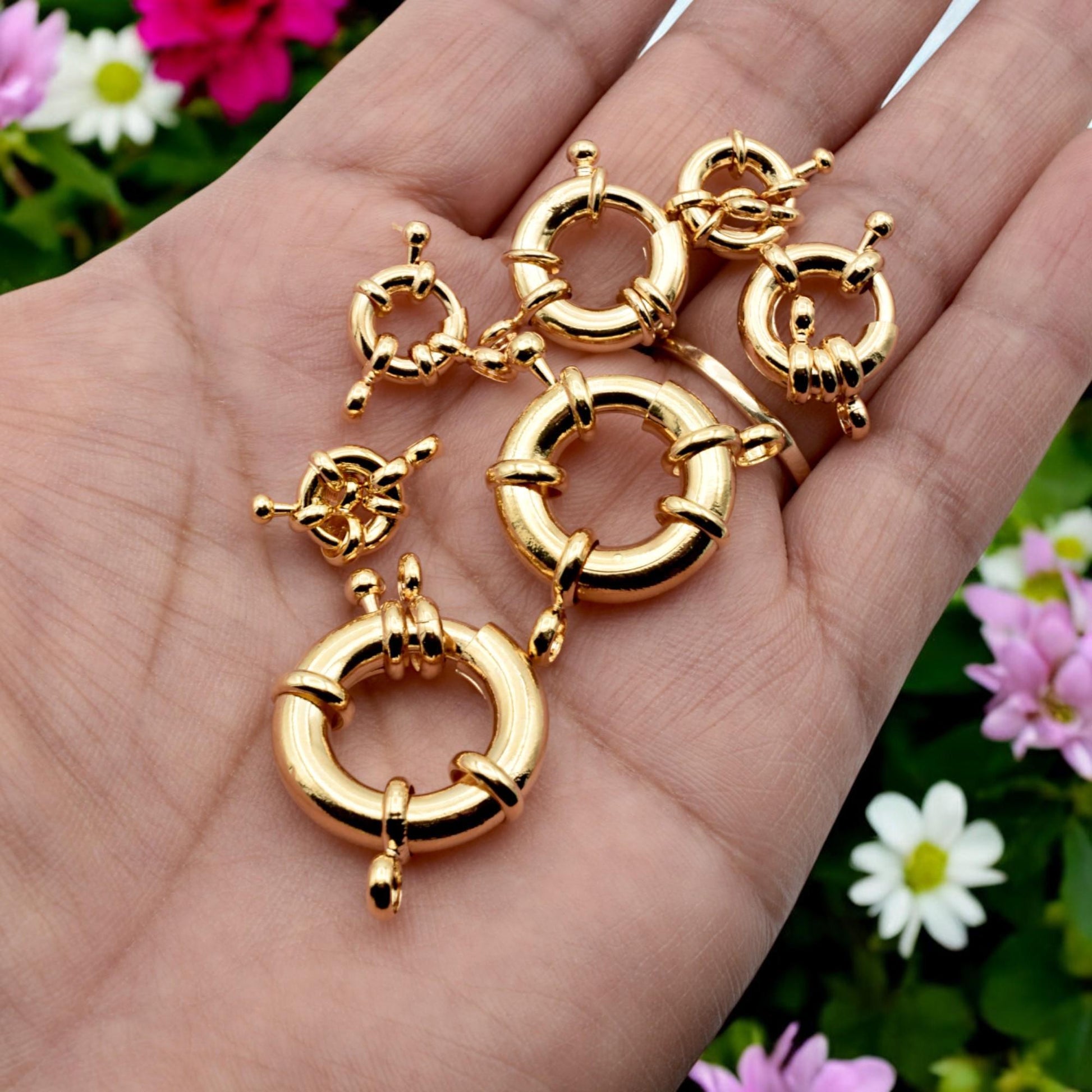 Anchor Clasps 9mm to 21mm Gold Filled Alternative 18Kt look , Round Spring Ring Closures (Strong Hold, Easy Open, Multiple Sizes)