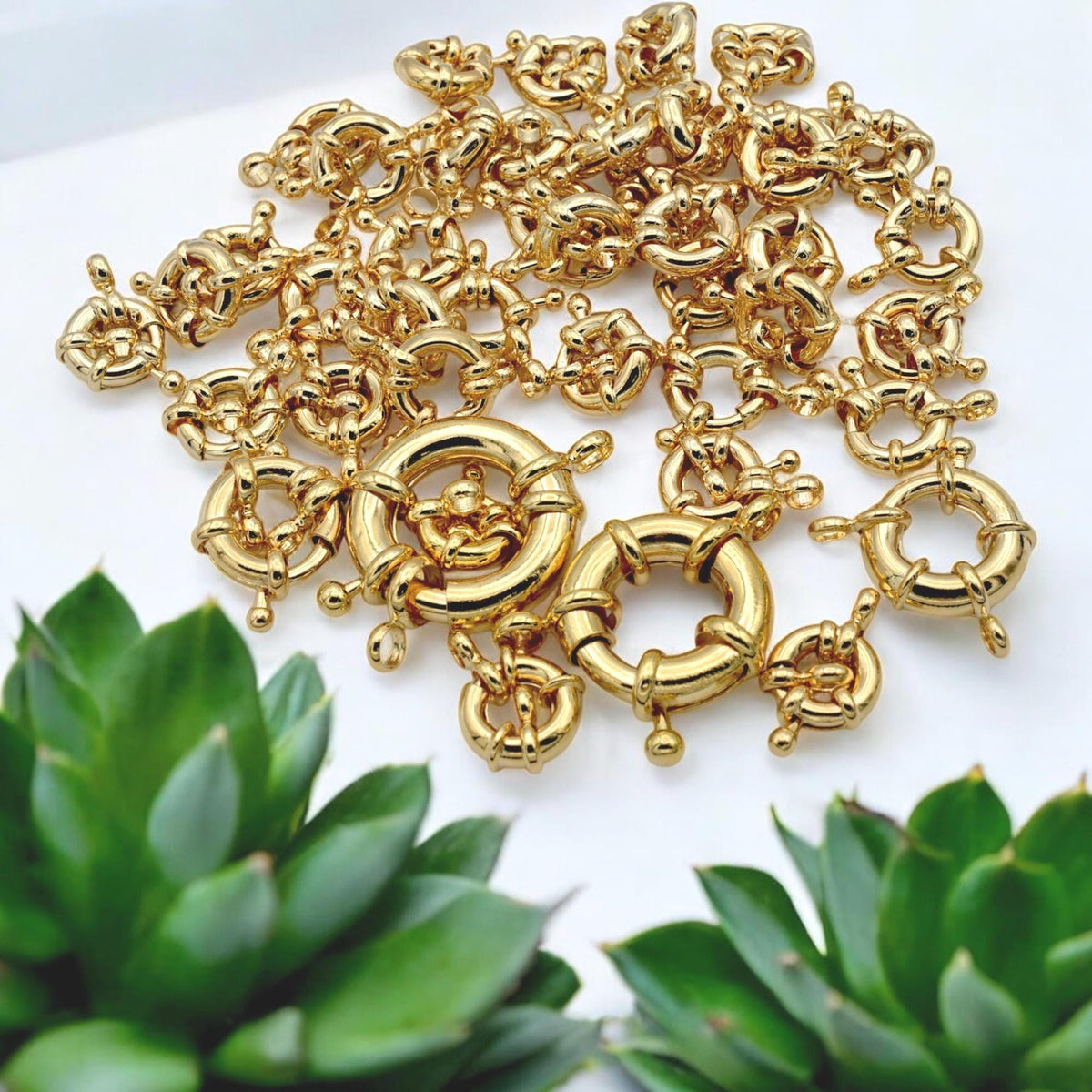 Anchor Clasps 9mm to 21mm Gold Filled Alternative 18Kt look , Round Spring Ring Closures (Strong Hold, Easy Open, Multiple Sizes)