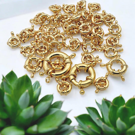 Anchor Clasps 9mm to 21mm Gold Filled Alternative 18Kt look , Round Spring Ring Closures (Strong Hold, Easy Open, Multiple Sizes)
