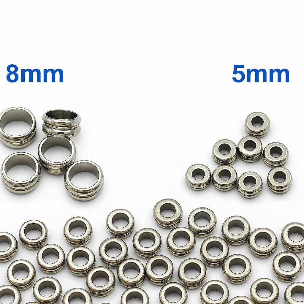 Roundel Plain Spacer Beads: Double Hole Design - Stainless Steel, Big Hole Sizes 5mm & 8mm, Jewelry Making Supply