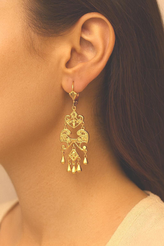 Gold Filled Alternative 18Kt Leaf Lever Back Jewelry, Chandelier Earrings, Long Drop Design (Handmade, Base , 65mm Length)