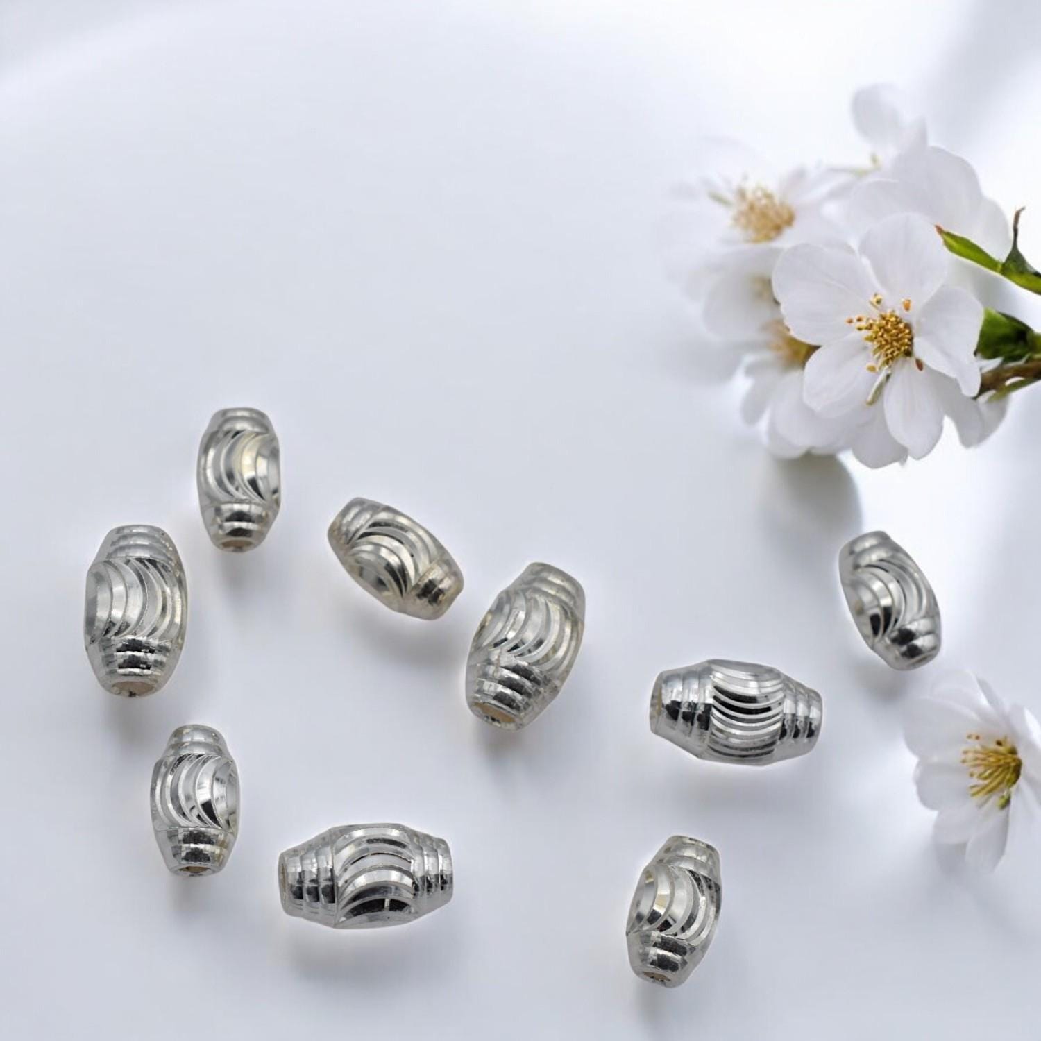Spacer Beads Carved - Sterling Silver Barrel Spacers - Textured Design, Durable Metal, DIY Jewelry Accents