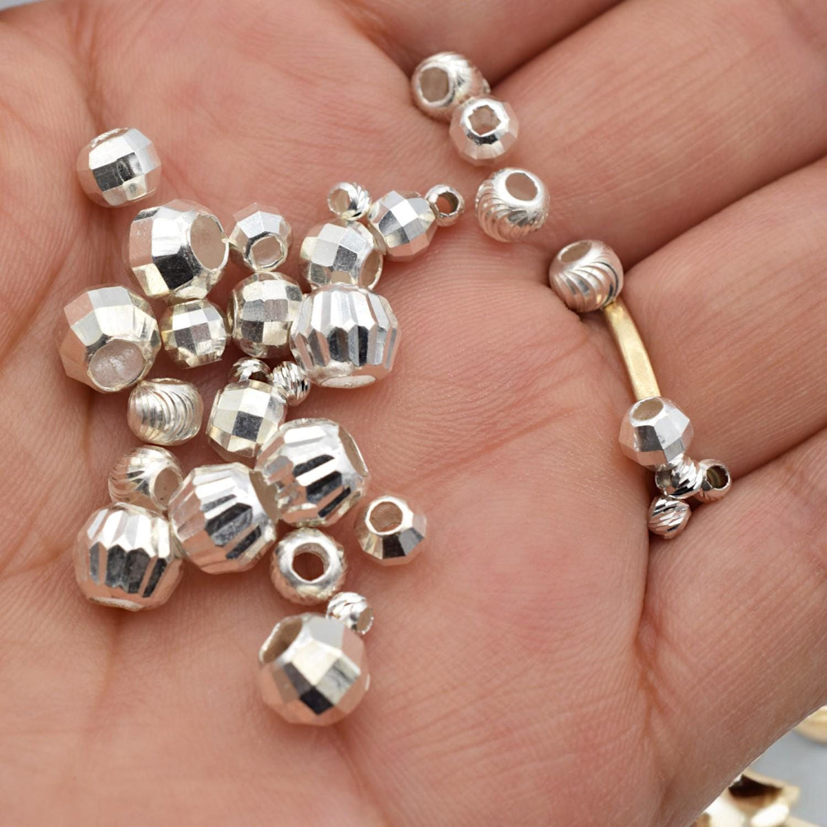 Faceted Spacer Beads - 925 Sterling Silver Round Accents - Polished Faceted Surface, Durable Material, Jewelry Making
