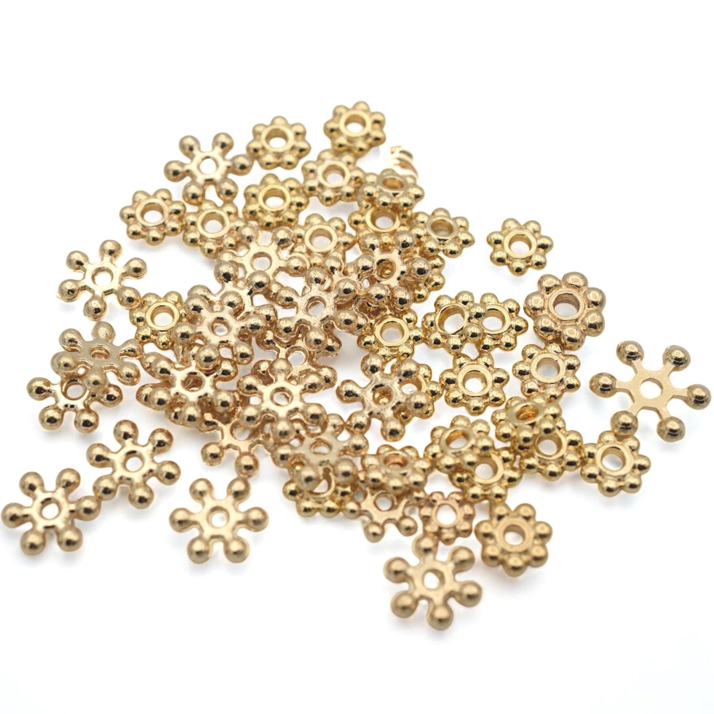 Daisy Flower Gold Filled Look Electroplated Copper Beads, Roundel Spacers (5-10mm Sizes, Tarnish Resistant, Jewelry Crafting)