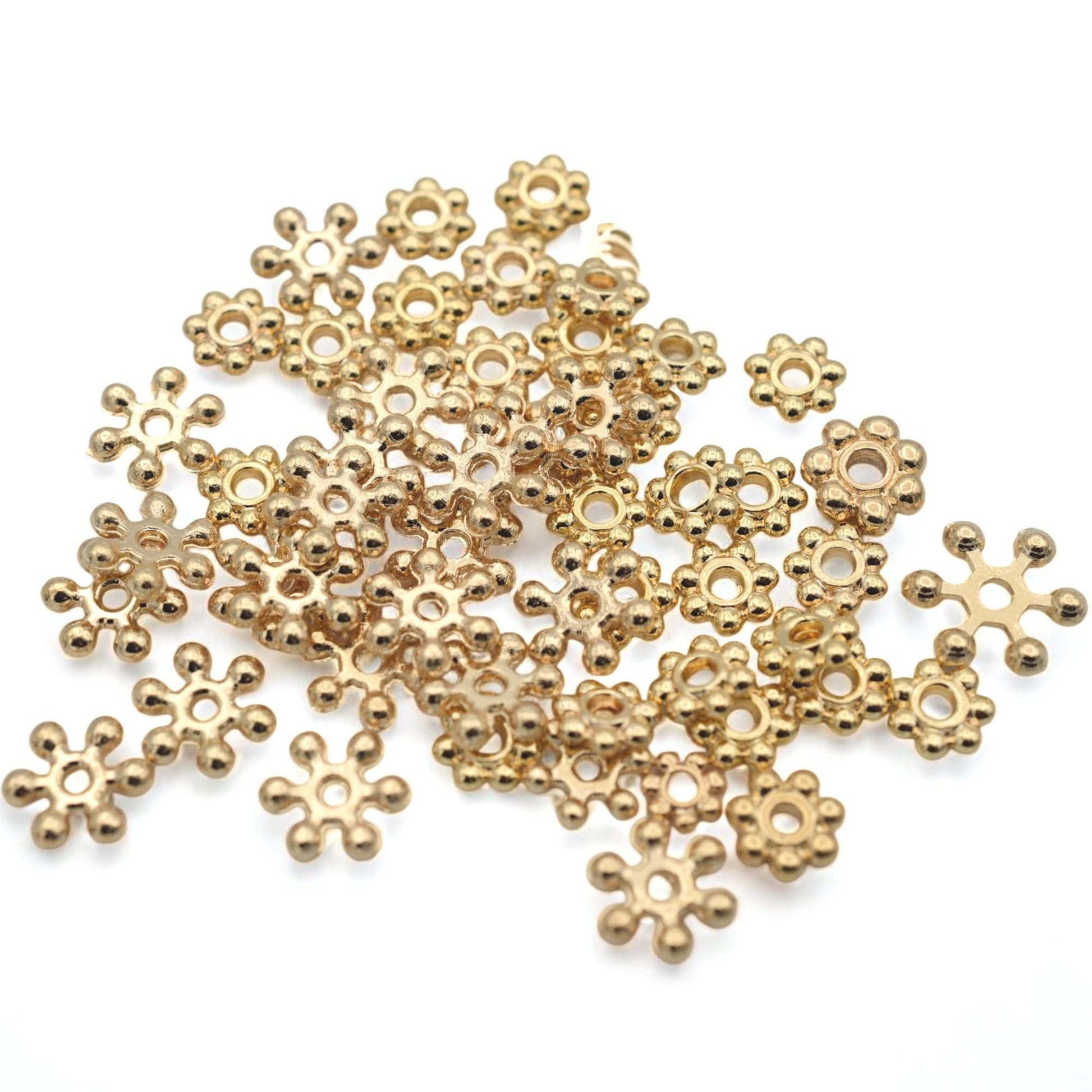 Daisy Flower Gold Filled Look Electroplated Copper Beads, Roundel Spacers (5-10mm Sizes, Tarnish Resistant, Jewelry Crafting)