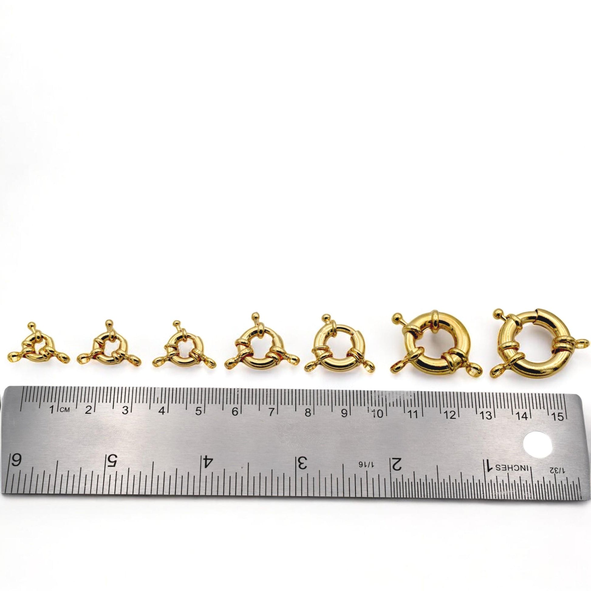 Anchor Clasps 9mm to 21mm Gold Filled Alternative 18Kt look , Round Spring Ring Closures (Strong Hold, Easy Open, Multiple Sizes)