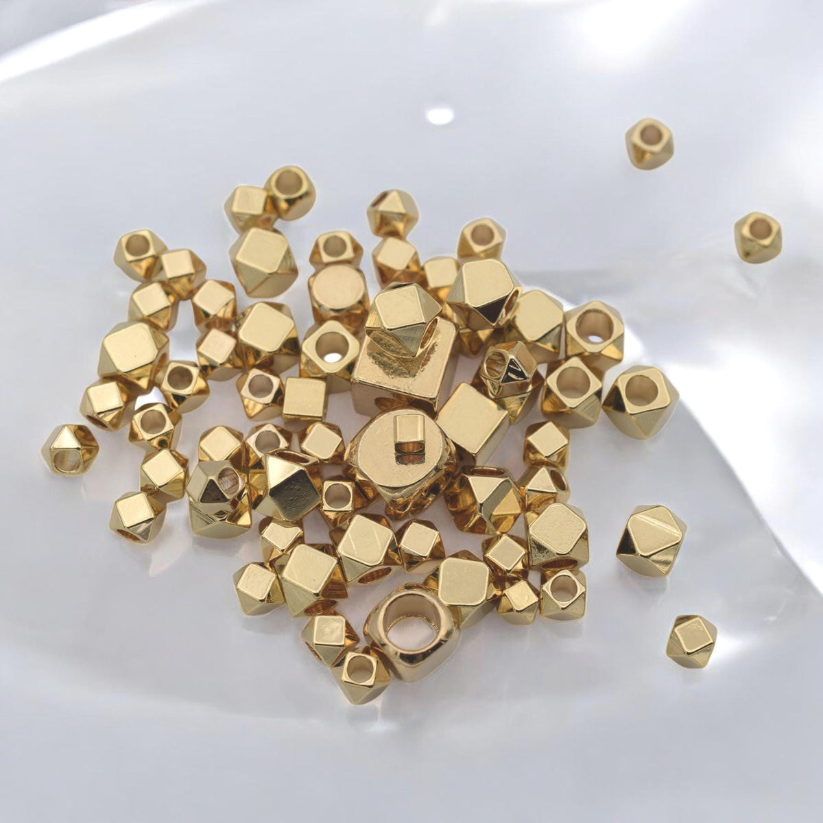 18k Gold Filled Alternative Spacer Beads Cube, Round, Square, Box Small 2mm   6mm for DIY Bracelets, Necklaces, Jewelry Ma...